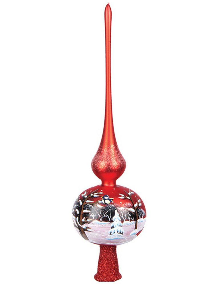 IMPULS Christbaumspitze, Christbaumspitze Glas mit Winterlandschaft Motiv 35cm rot