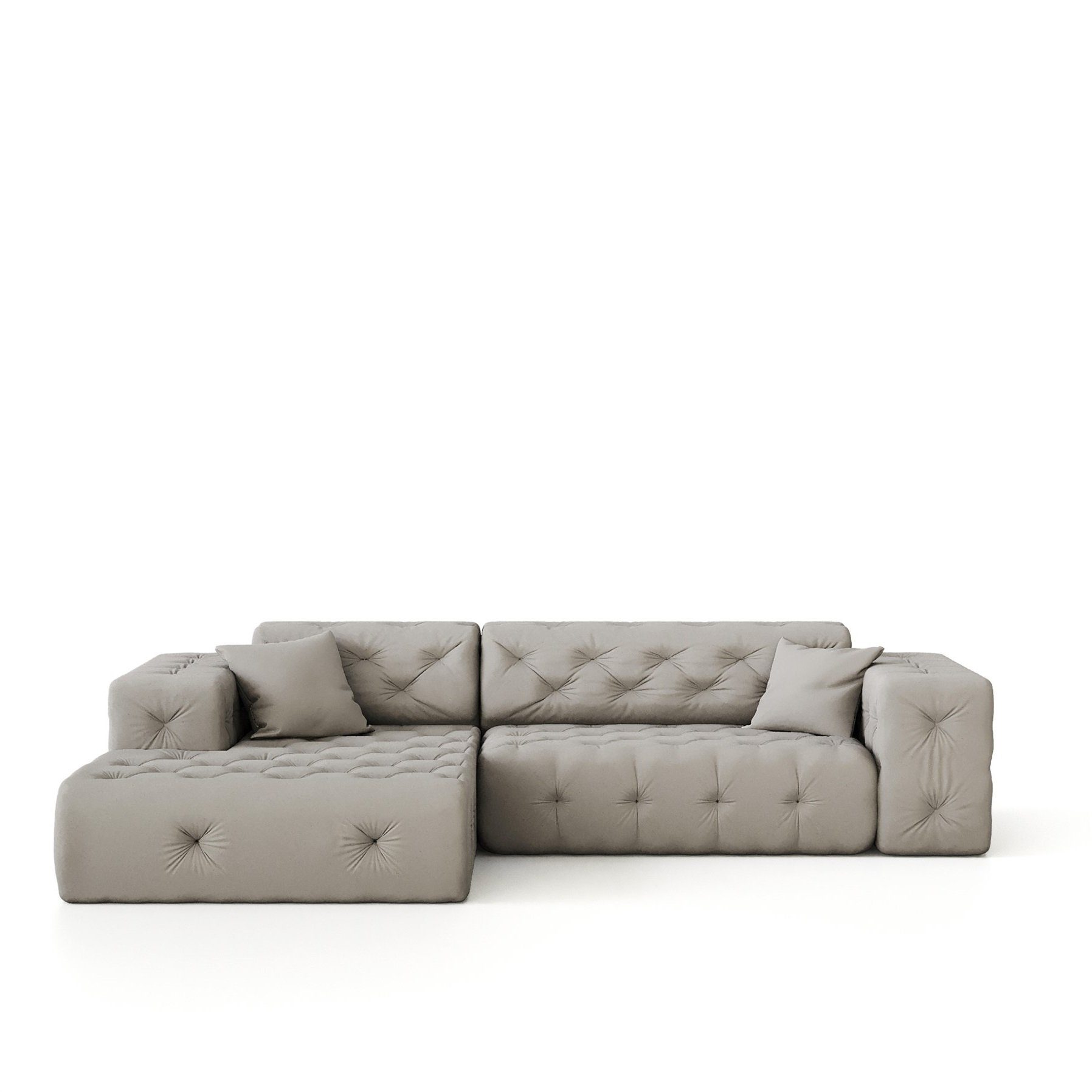 2 Links Stoff mane oder Velvet, Ecksofa CHANTAL in Fun Zierkissen Opera Ecksofa Designersofa incl. Möbel Rechts, Beige