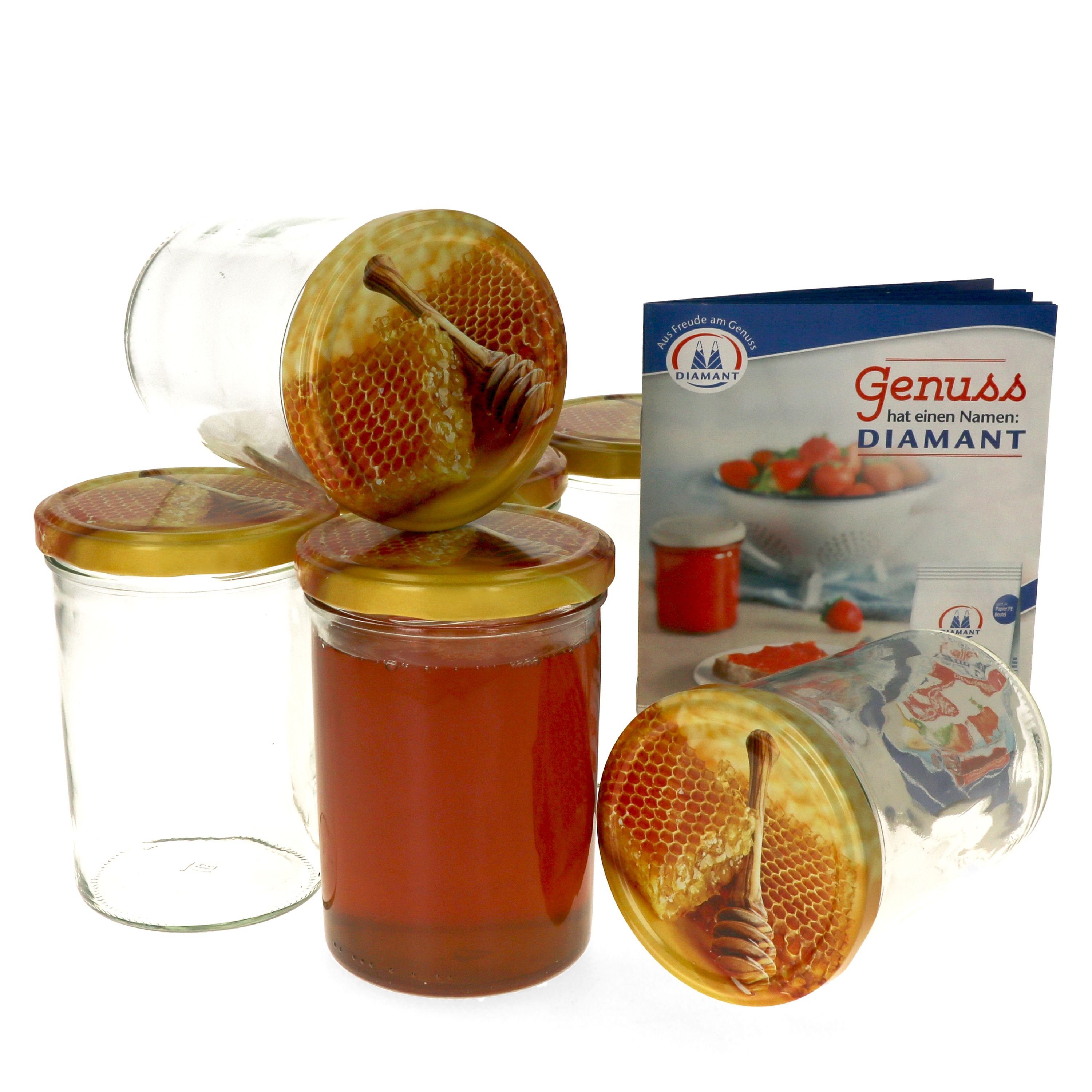 mit Rezeptheft, Carino Glas ml Sturzglas 435 6er Set Deckel incl. Honigwabe Einmachglas MamboCat