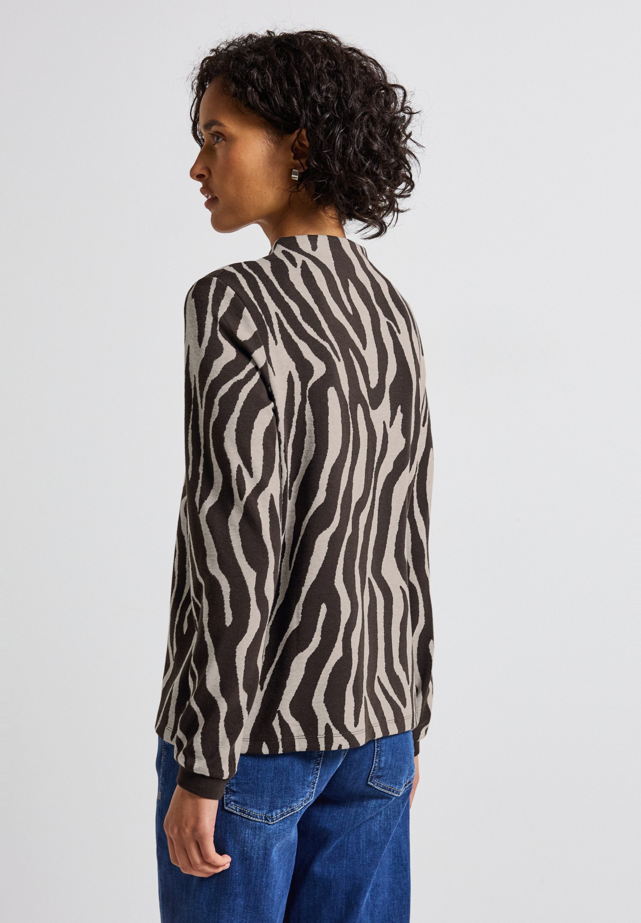 STREET ONE Rundhalspullover mit Zebra Print, Animal Print