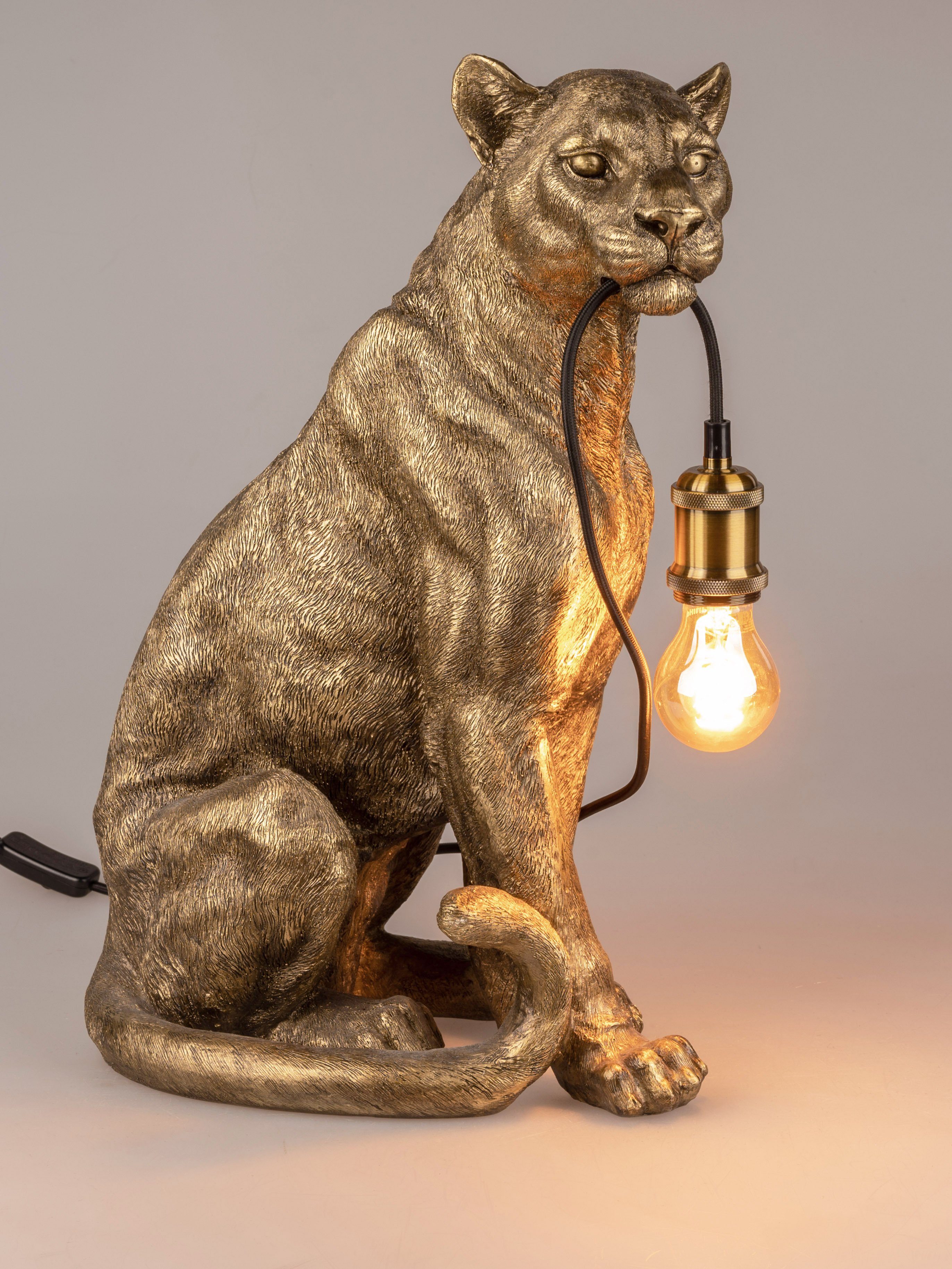 formano Schreibtischlampe Eleganter Lampe Goldener Löwe 52 cm x 38 cm aus Kunststein gefertigt, wechselbar, Dekolampe