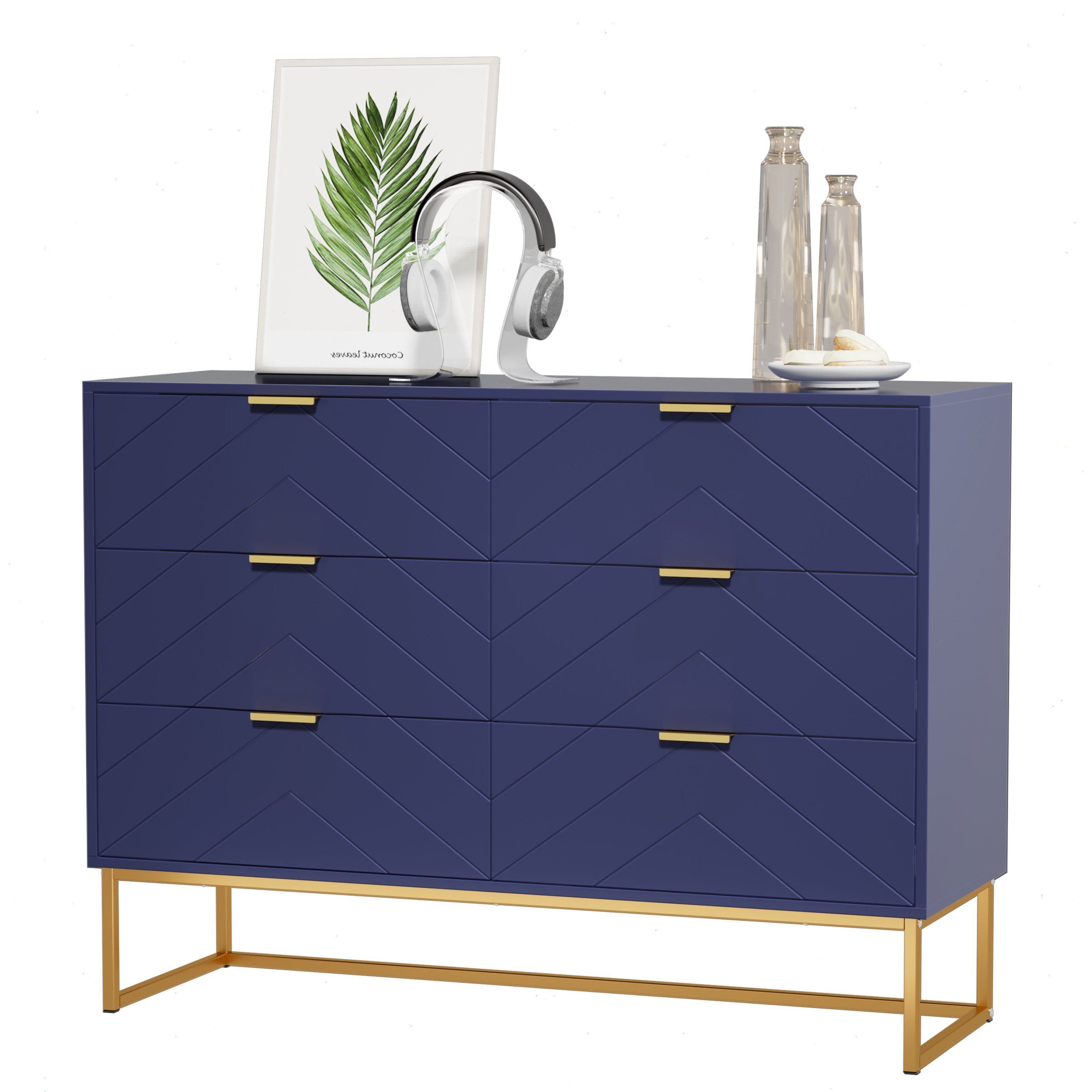 UEV Sideboard mit 6 Выдвижные ящики, Highboard Mehrzweckschrank mit Kisppschutz (für Wohnzimmer Schlafzimmer Büro Flur, 100x34x73,5cm), Кухниschrank Buffet TV Board Schrank mit Füße Aufbewahrungsschrank