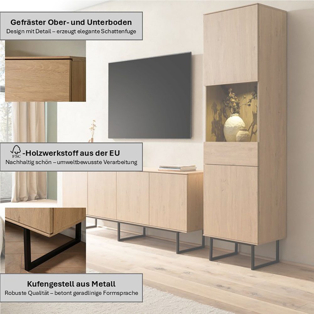 Home affaire Wohnwand Lund, moderne Anbauwand, Wohnzimmer-Set in Stone Oak, (2-St), enthält Vitrine und Lowboard