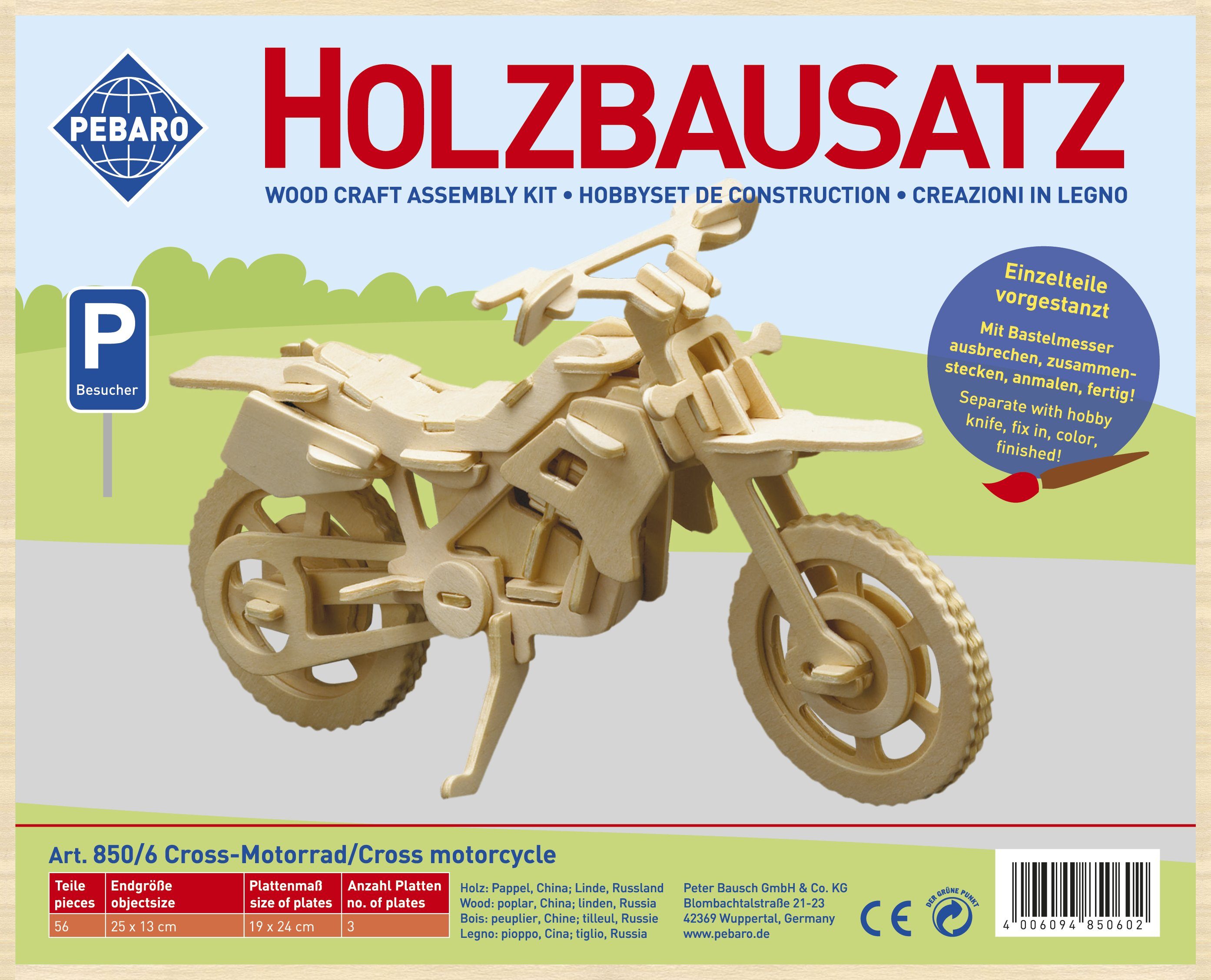 Pebaro 3D-Puzzle Holzbausatz Cross-Motorrad, 850/6, 56 Puzzleteile günstig online kaufen