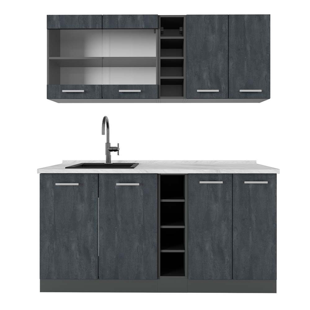 Vicco Küchenzeile R-Line, Schwarz Beton/Anthrazit, 160 günstig online kaufen