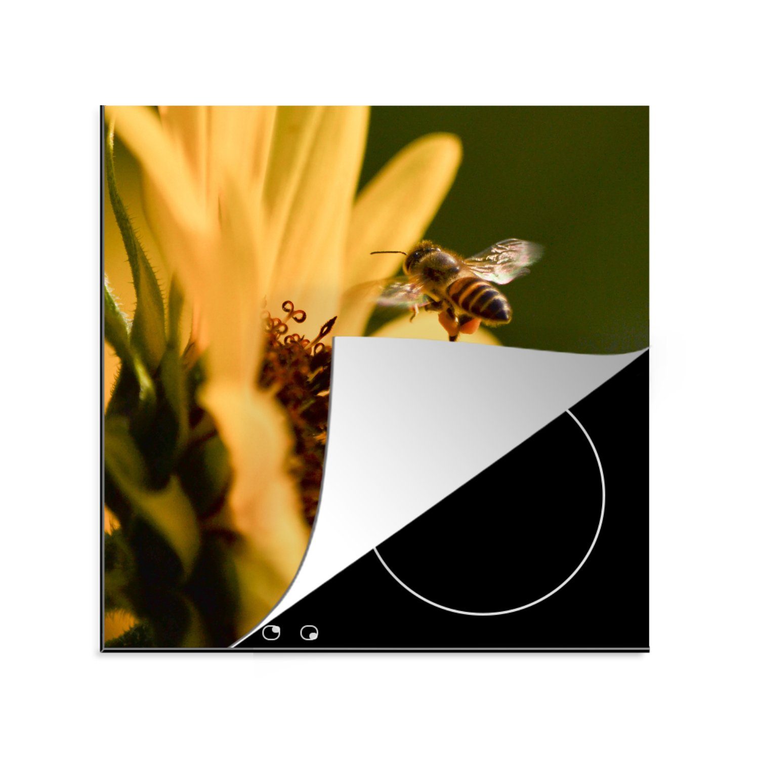 Arbeitsplatte Ceranfeldabdeckung, für Sonnenblume fliegenden (1 einer Herdblende-/Abdeckplatte tlg), mit MuchoWow küche cm, Eine Vinyl, 78x78 Biene,