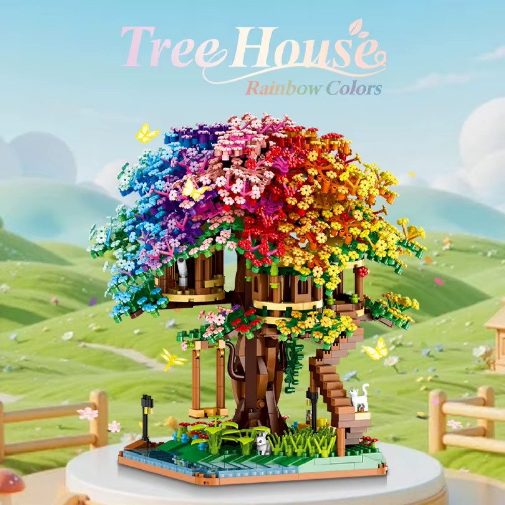 Athlix Baumhaus-Bauset DIY Regenbogen-Farben Klemmbausteine Spielbausteine, (2338 St), anspruchsvolles und detailreiches Bauerlebnis – Bild 2 von 5