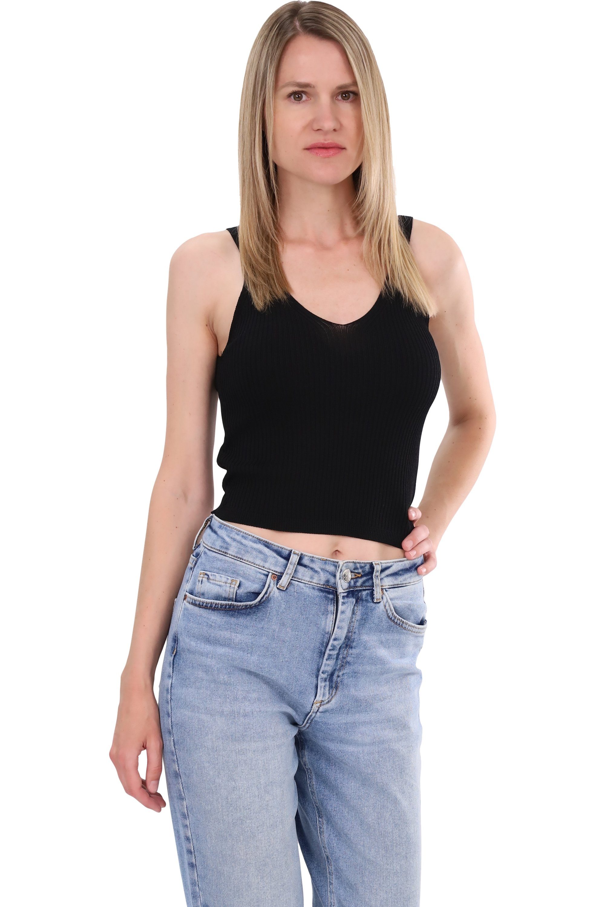 malito more than fashion Stricktop malito Damen Stricktop ärmellos 3002 Tank Crop Top in Rippstruktur Einheitsgröße