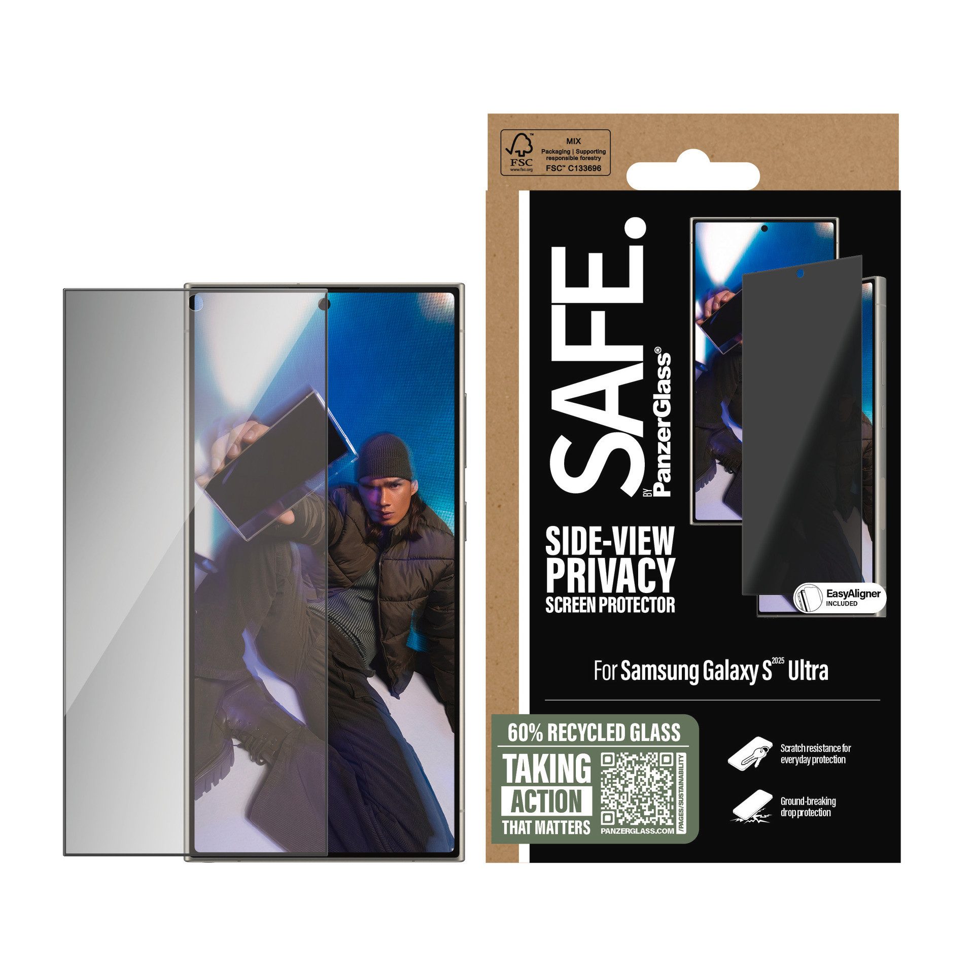 SAFE by PanzerGlass Displayschutzglas Side-View Privacy Screen Protection für Samsung Galaxy S25 Ultra, Blickschutz, Schutzfolie, Bildschirmschutz, kratz- & stoßfest