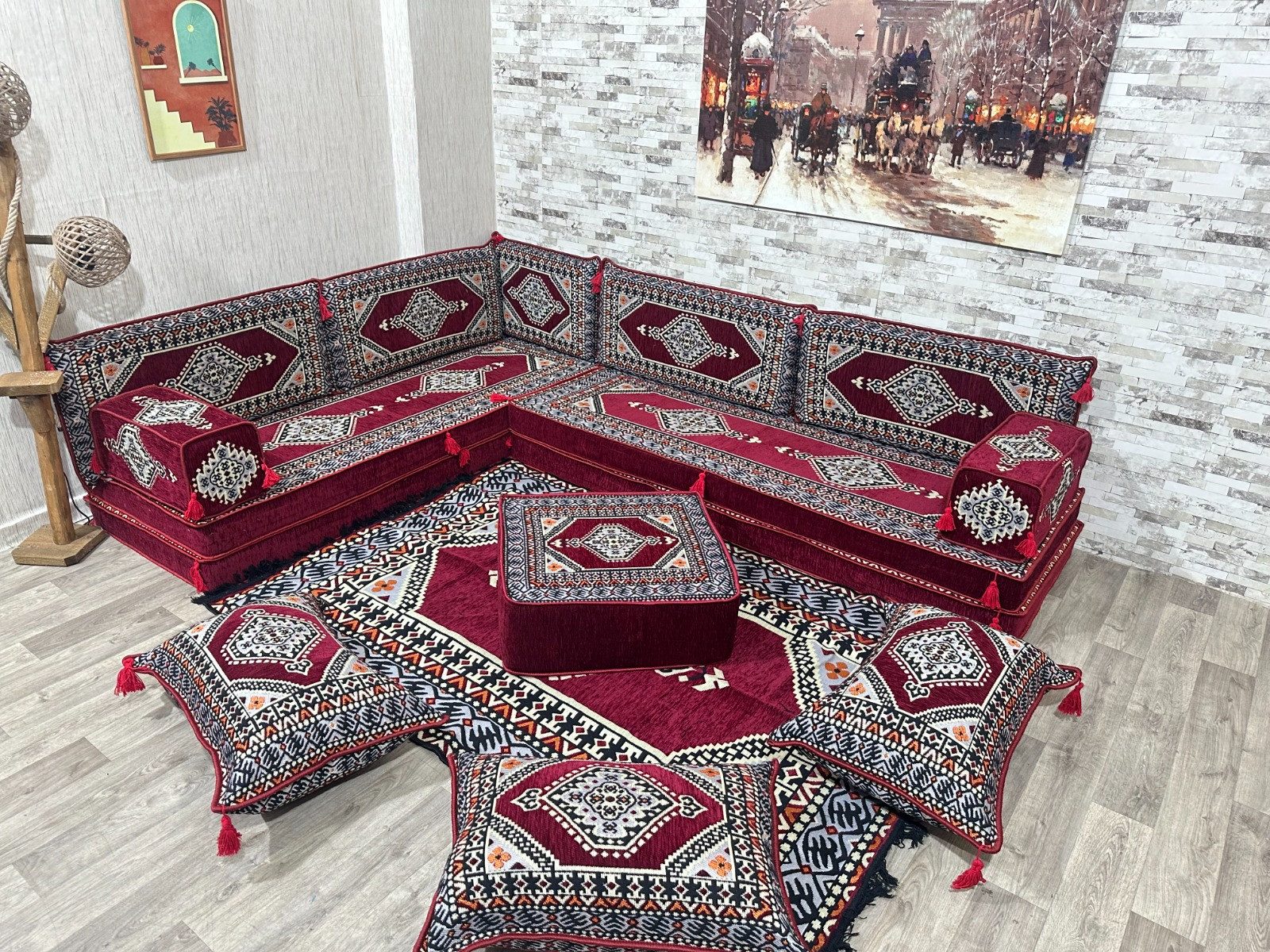 CaddeBuy Sofa Orientalisches Sitzecke Set, Arabische Ecke Majlis, Schnittsofa, Kelim, 16 Teile