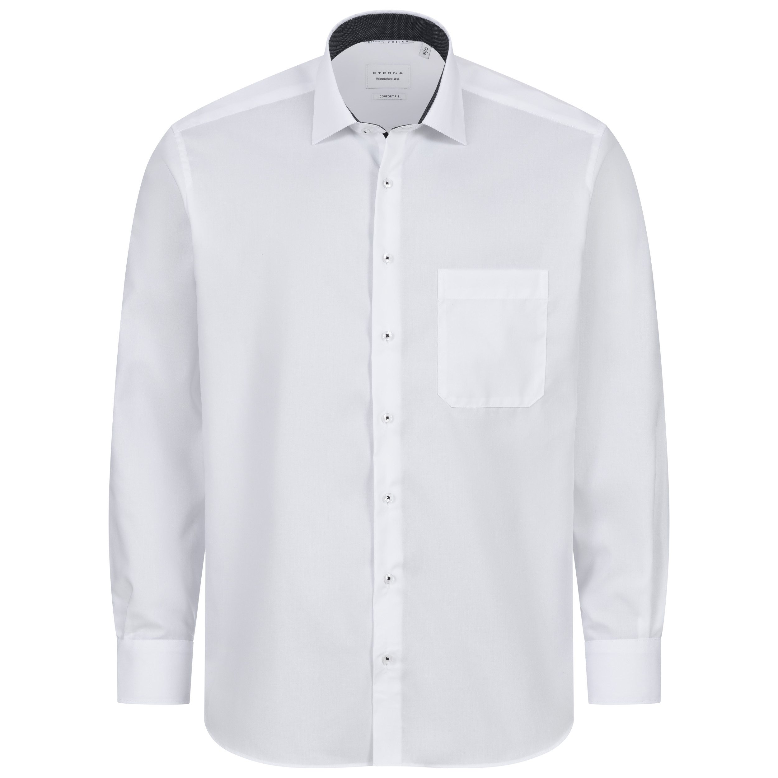 Eterna Businesshemd Comfort Fit I Weiß I Langarm I Bügelfrei I Dynamic Cotton™ Regular Langarm 65cm I Kentkragen mit Ausputz I 100% Baumwolle