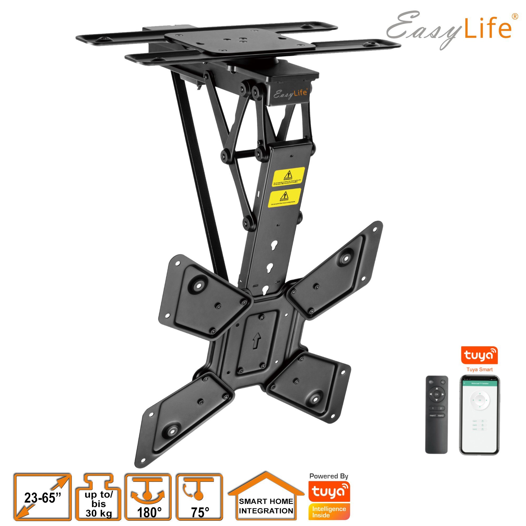 EasyLife TV-Deckenhalterung TV Deckenhalter elektrisch drehbar, 23-65", VESA bis 400x400 (schwarz), (bis 65 Zoll)