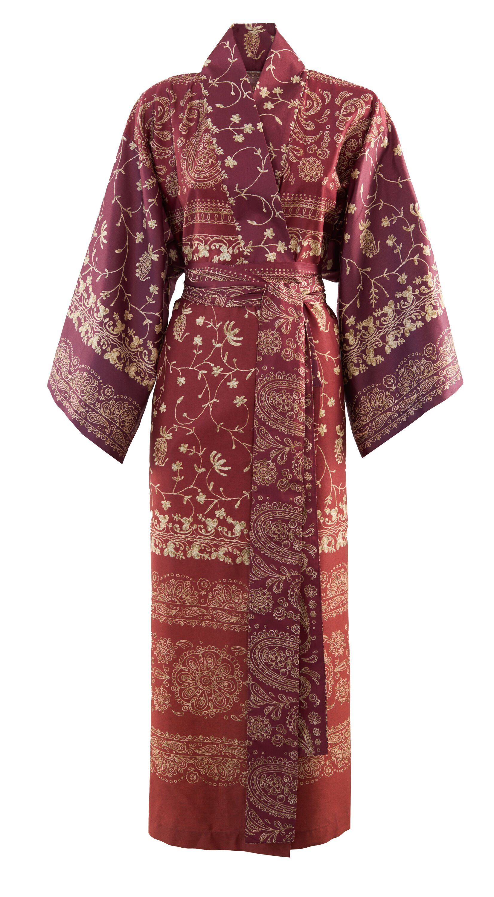 Bassetti Kimono BRENTA, knieumspielend, Baumwolle, Gürtel, mit modernem Muster, aus satinierter Baumwolle RUBINROT