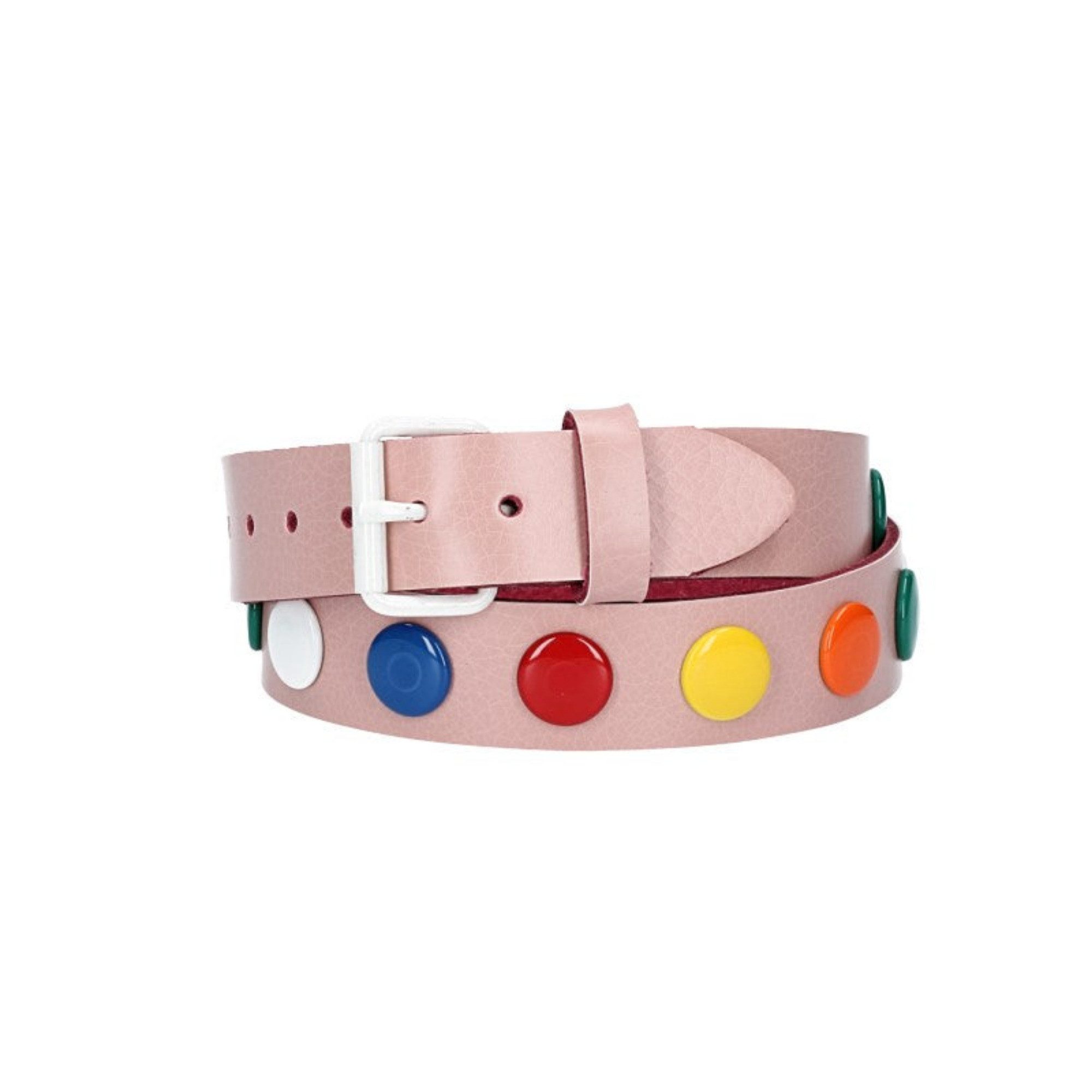kiddybelts Ledergürtel Kids 25mm in Hellrosa mit bunten Nieten und Rollschließe Weiß (KB13-310, 1-St) sehr weiches Vollrindleder