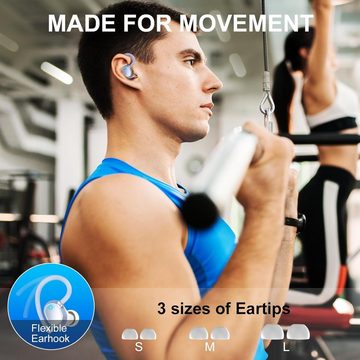 POMUIC Kabellos Bluetooth 5.3 mit HD Mic, 120 Stunden Spielzeit Sport In-Ear-Kopfhörer (Kraftvoller Stereosound und automatisches Pairing für mühelosen Musikgenuss unterwegs, mit LED-Anzeige, Deep Bass, IP7 Wasserdichte Ohrhörer mit Ohrhaken)