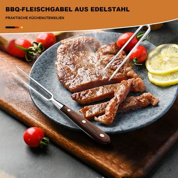 MAGICSHE Fleischgabel Fleischgabel Edelstahl mit Holzgriff, Grillgabel für Braten Grill