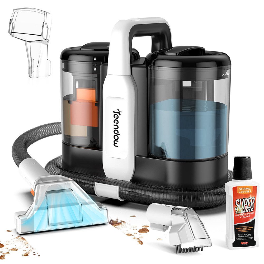 Teendow Wasch-Sauger Tenndow C5, Teppich,-Polsterreiniger, tragbarerer Fleckenreiniger, 500 W, Große Kapazität(1.5L), Doppelwassertanks, Leiser Betrieb ≤80dB
