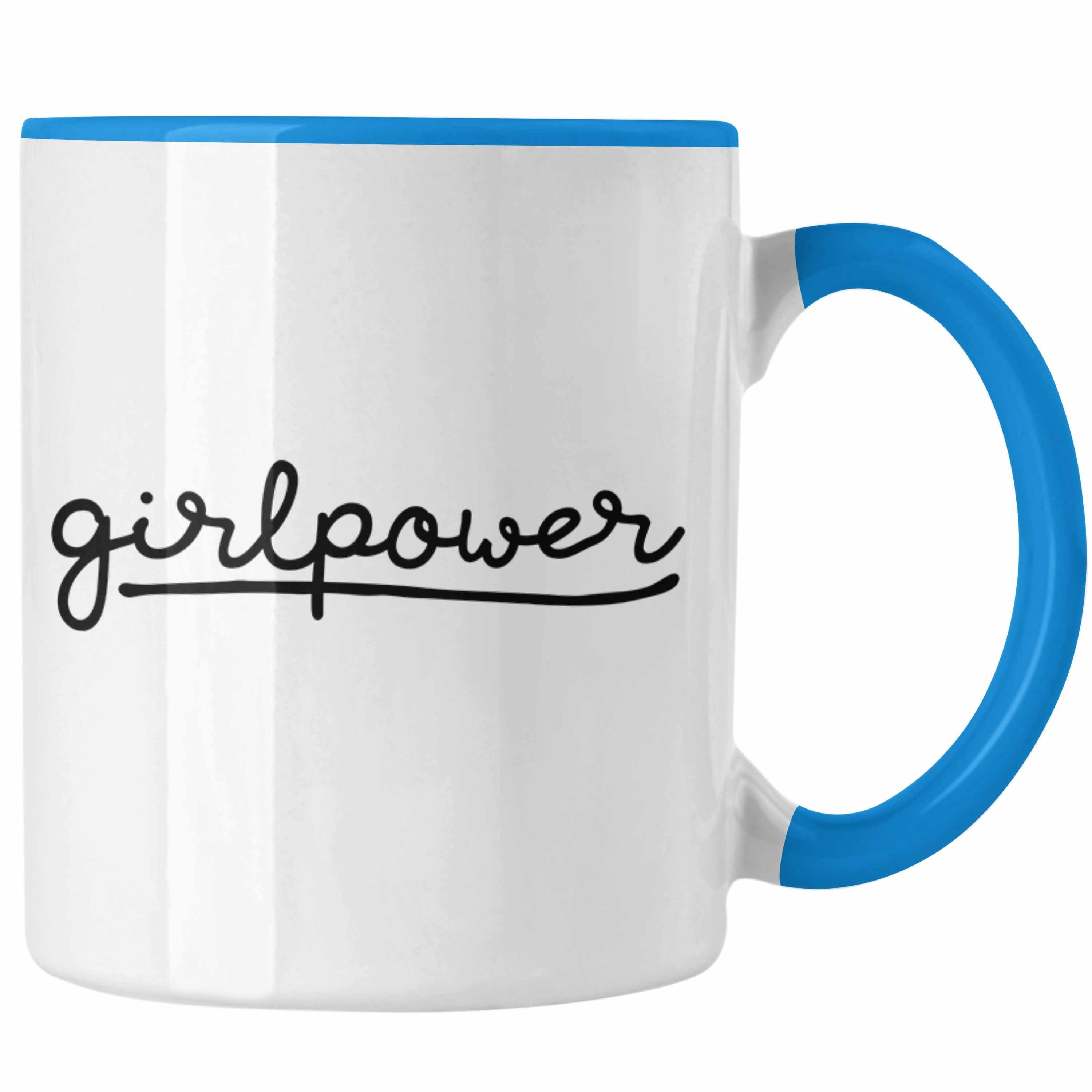 Trendation Tasse Trendation - Girlpower Tasse für Frauen Mädchen Geschenk Kaffeetasse Blau