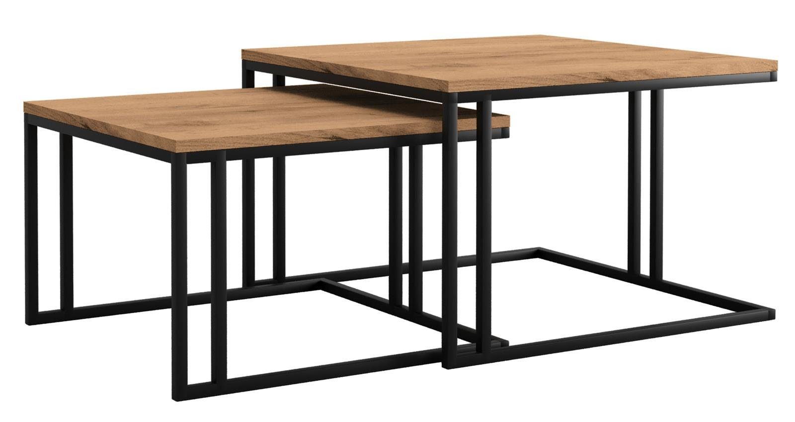 Couchtisch Holztischplatte Wohnzimmertischen Beautysofa 66x66 Metallgestell mit schwarze mit cm Gold, cm), Wohnzimmer,Tisch für Fritz 76x76 (Eiche und