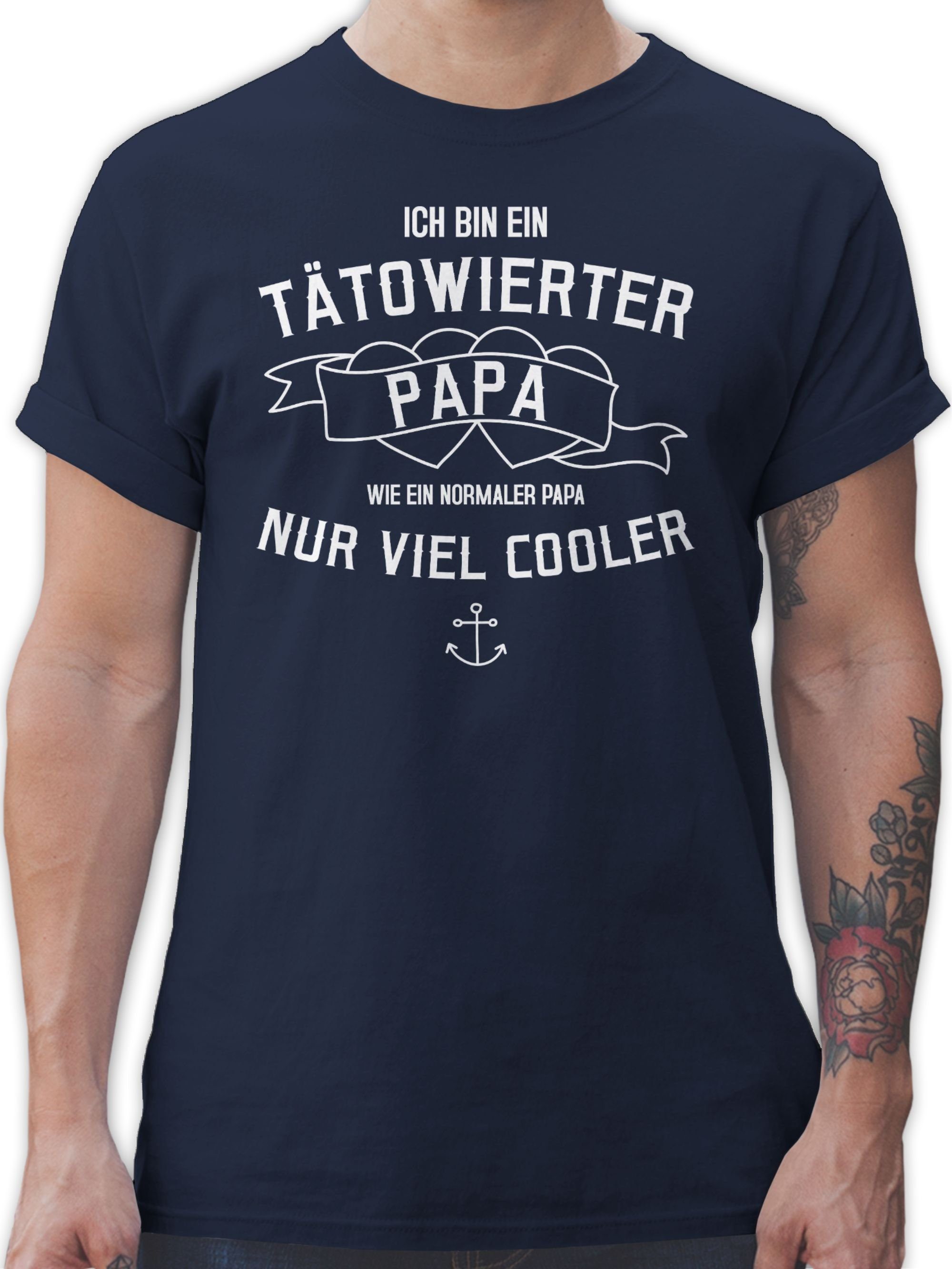 Shirtracer T-Shirt bin Papa tätowierter Blau Geschenk Vatertag Navy Papa 3 Ich ein für