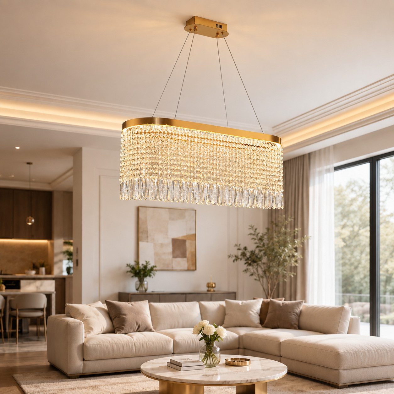 OYLCDI Deckenleuchten LED Deckenlampe 6 Rahmen,Dimmbar mit Fernbedienung für Wohnzimmer, LED fest integriert, 70W 3000-6500k, goldene Hängelampe mit Fernbedienung und App, für Esstisch Wohnzimmer, Wohnzimmer-Leuchte Deckenlampe, Hängeleuchte, Hängelampe