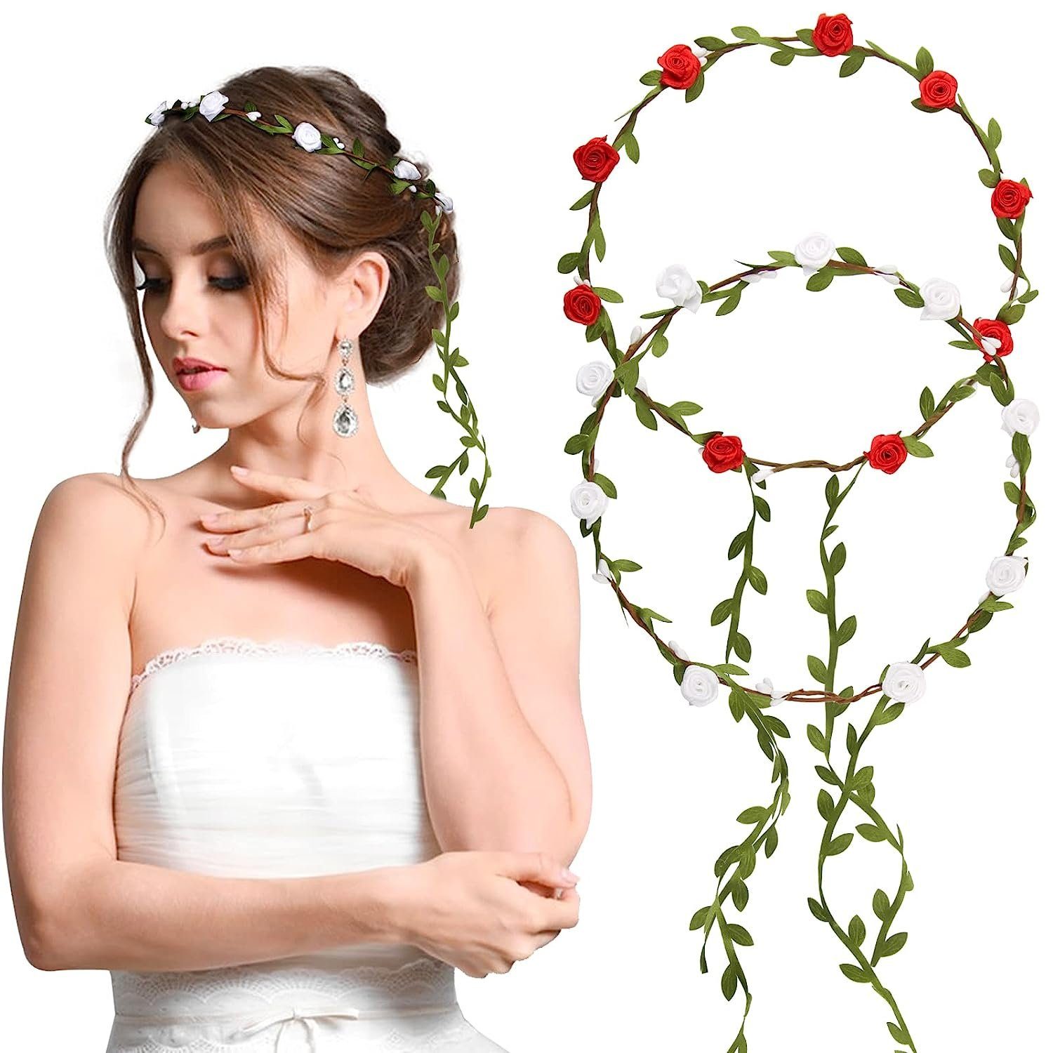 WaKuKa Diadem Set mit 2 weiß Mädchen Kranz-Kronen-Boho-Blumen-Stirnbändern für