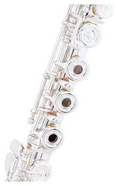 Lechgold Querflöte FL-19/5R - Komplettes Instrument aus 925er Sterling-Silber - Vollsilber-Flöte mit C-Fuß - Ringklappen - Spitzdeckelmechanik - Inklusive Etui, Tasche & Wischerstab, Offset-Ausführung mit vorgezogenem G