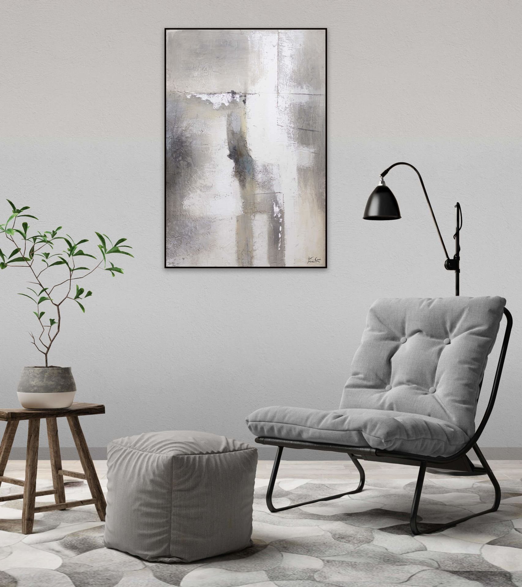 KUNSTLOFT Gemälde Nebelwand Leinwandbild 80x120 cm, HANDGEMALT 100% Wandbild Wohnzimmer