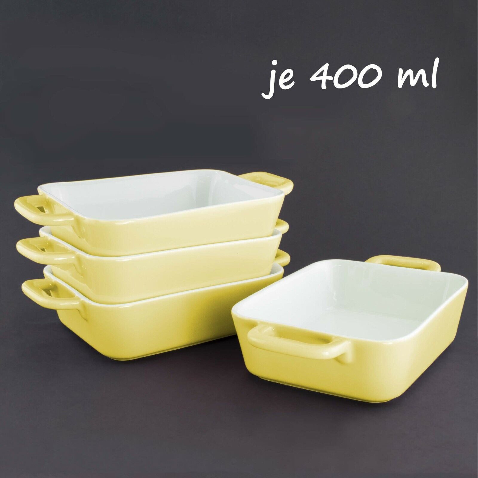 Auflaufform 4-er Set rechteckig, keramik 400ml,MINI,ca.9,5x4x13cm,für je 1 Portion