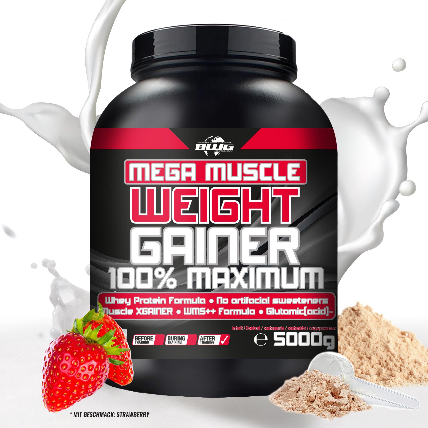 BWG BWG Mega Muscle Weight Gainer ERDBEERE 5000g - Made in Germany pur