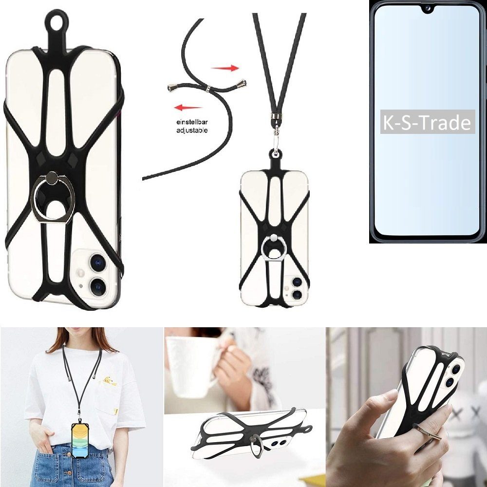 K-S-Trade Handyhülle für Samsung Galaxy A40, 3in1 Handykette Handyband Handykordel Halsband Smartphone-Ring