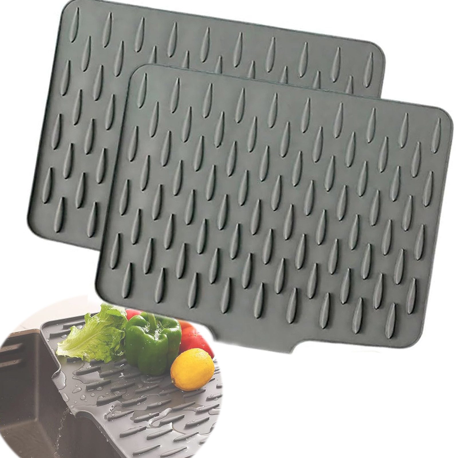 SURFOU Abtropfmatte 2er-Set Auslaufsicherer Arbeitsplattenschutz Aus Silikon 40*32.5cm, Zubehör für Küchenarbeitsplatten und Küchenspüle, mit Effektiver Wasserumleitung und Rutschfestem Design Spüle