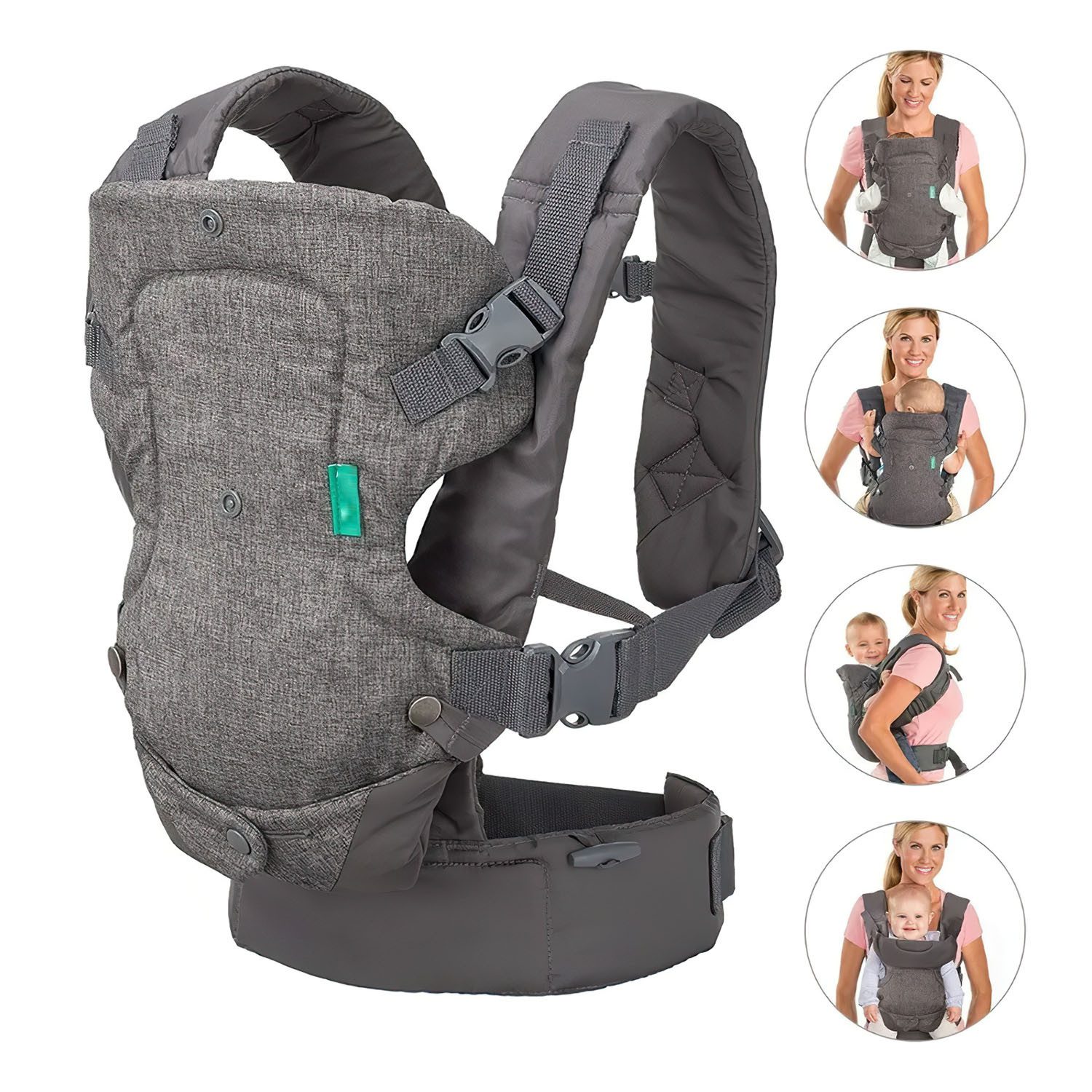 HEYHIPPO Babytrage 4-in-1 Babytrage ab 6 Monaten-grau,ergonomisch,vorne & hinten tragbar (Babytrage zum Tragen vorne & hinten – Leicht zu reinigende, bequeme), Verstellbare Babytrage für Babys mit gepolsterten Gurten & Hüftgurt