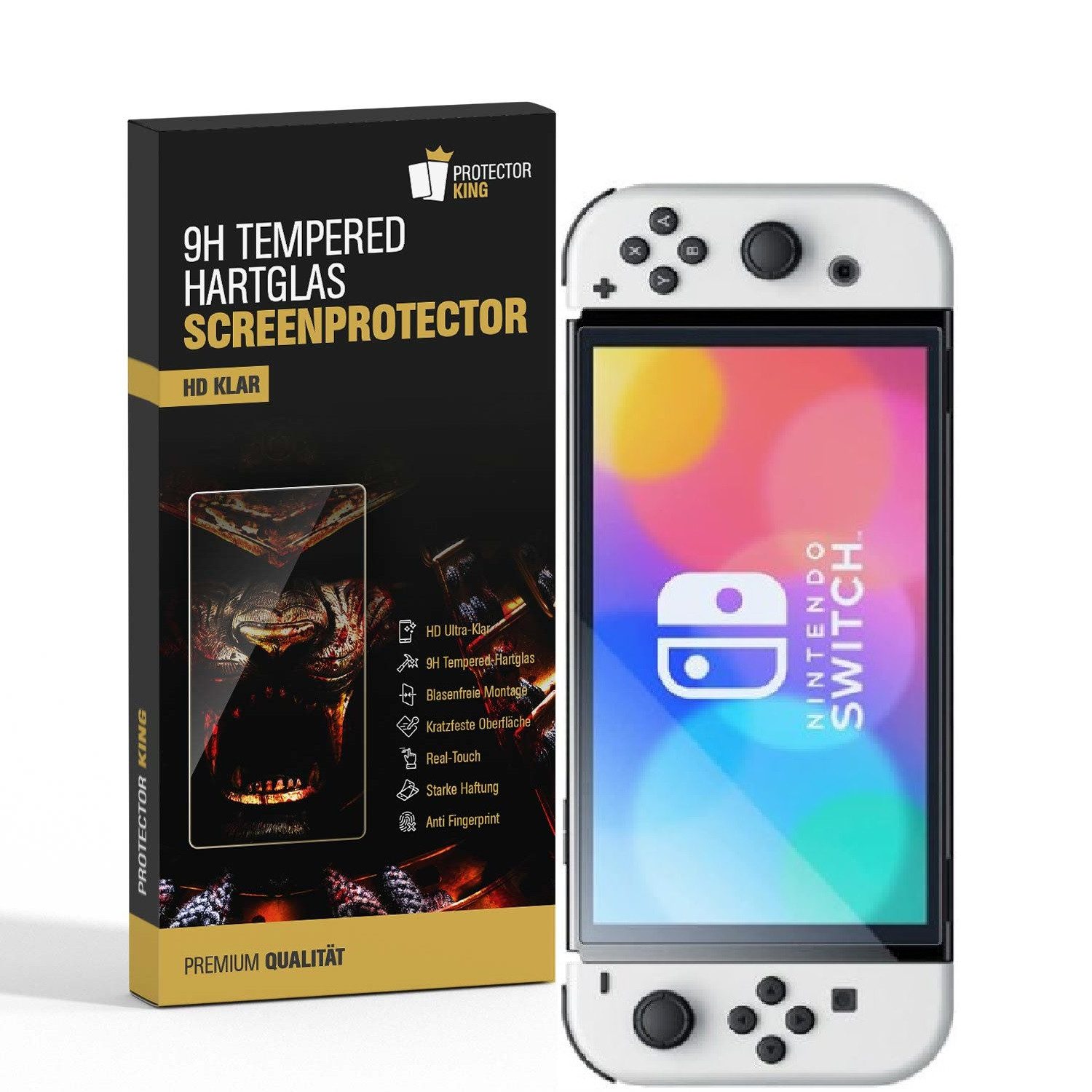 Protectorking Schutzfolie 1x 9H Panzerglas für Nintendo Switch Oled HD klar echtes Tempered, (1-Stück), klar