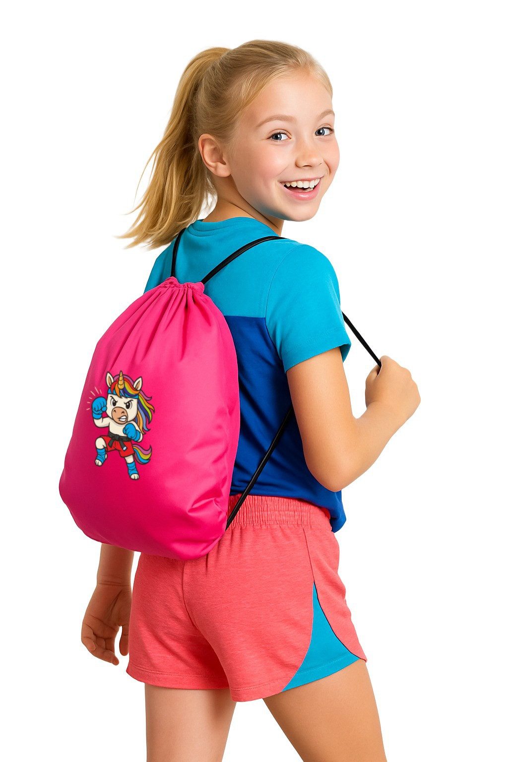 BAY-Sports Turnbeutel Einhorn Sportbeutel Kampfsport Tasche Kickboxen Kickboxen Thaiboxen (pink rosa Mädchen Girls), Kordelzug, Rucksack, Unicorn, pink rosa Mädchen Girls