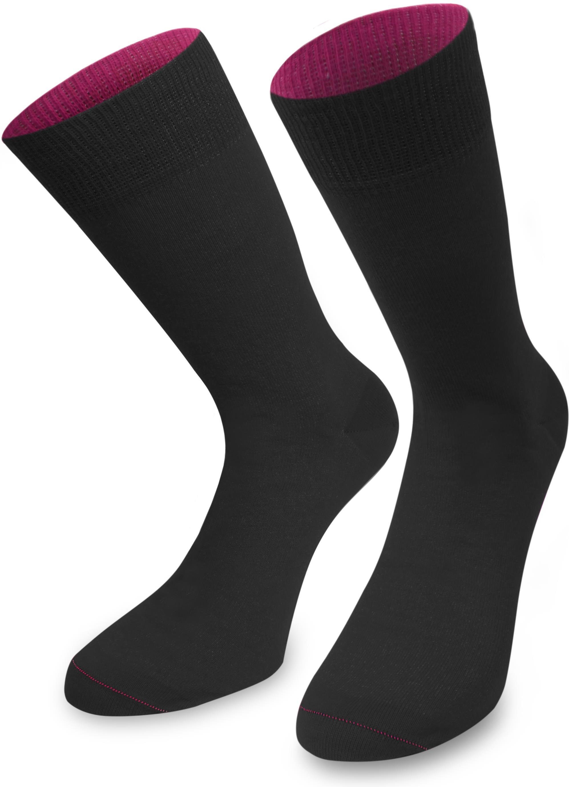 normani Basicsocken 1 Paar Socken Bi-Color (1 Paar) farbig abgesetzter Bund Schwarz/Beere