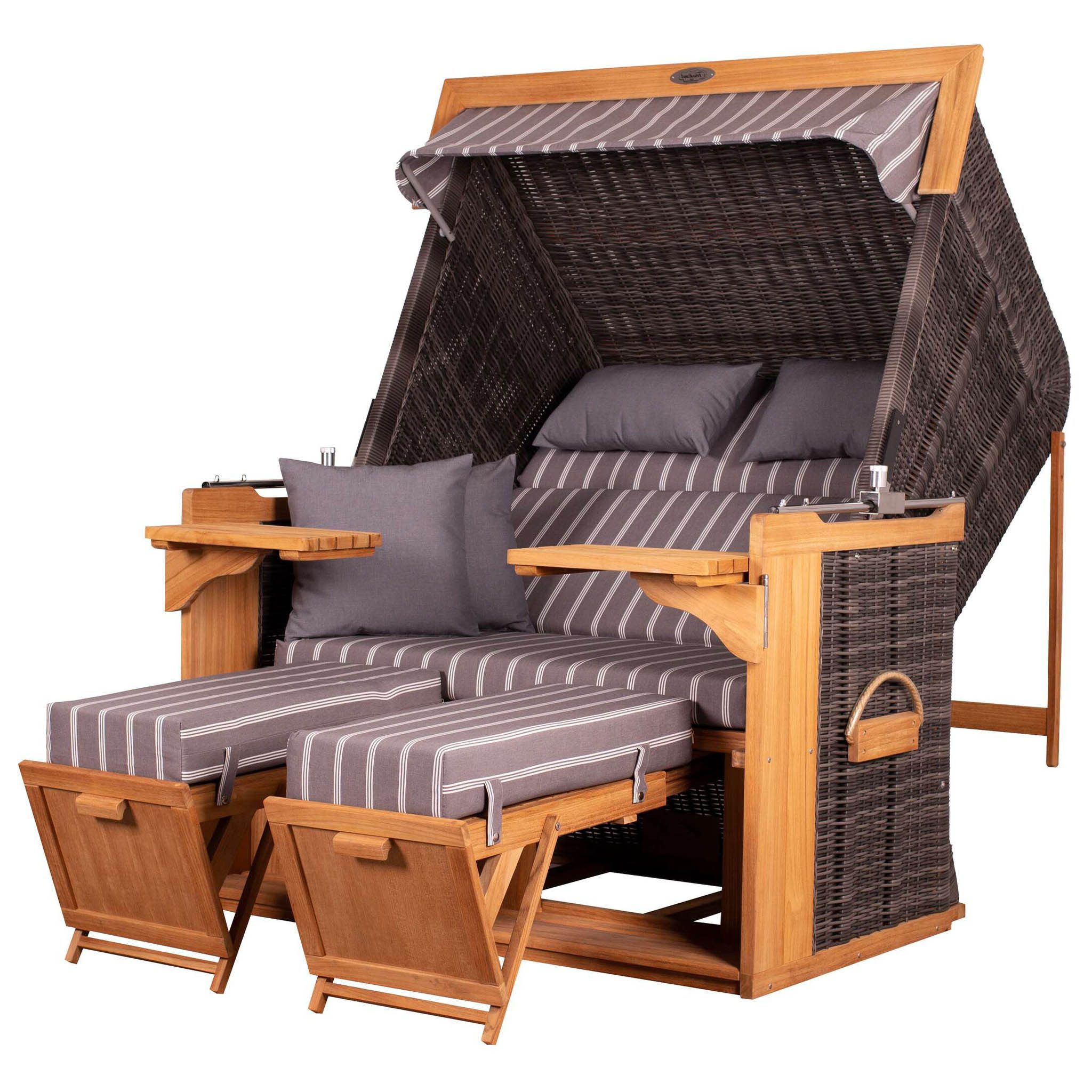 deVries PURE® Strandkorb Friesland Sylt XL - PE stone grey - Dessin 235, BxTxH: 135x90x165 cm, Volllieger, Nordsee-Strandkorb, (Strandkorb-Komplettset, 2-tlg., Strandkorb mit bequemer Polsterausstattung und inkl. Schutzhülle), Windschutzfolie, bequeme Kissenausstattung, Schutzhülle