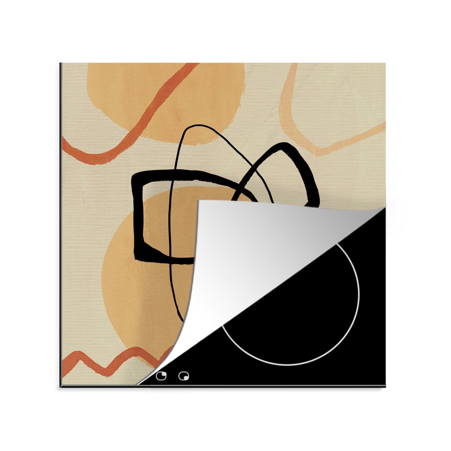 MuchoWow Herdblende-/Abdeckplatte Schwarz - Braun - Abstrakt, Vinyl, (1 tlg), 78x78 cm, Ceranfeldabdeckung, Arbeitsplatte für küche