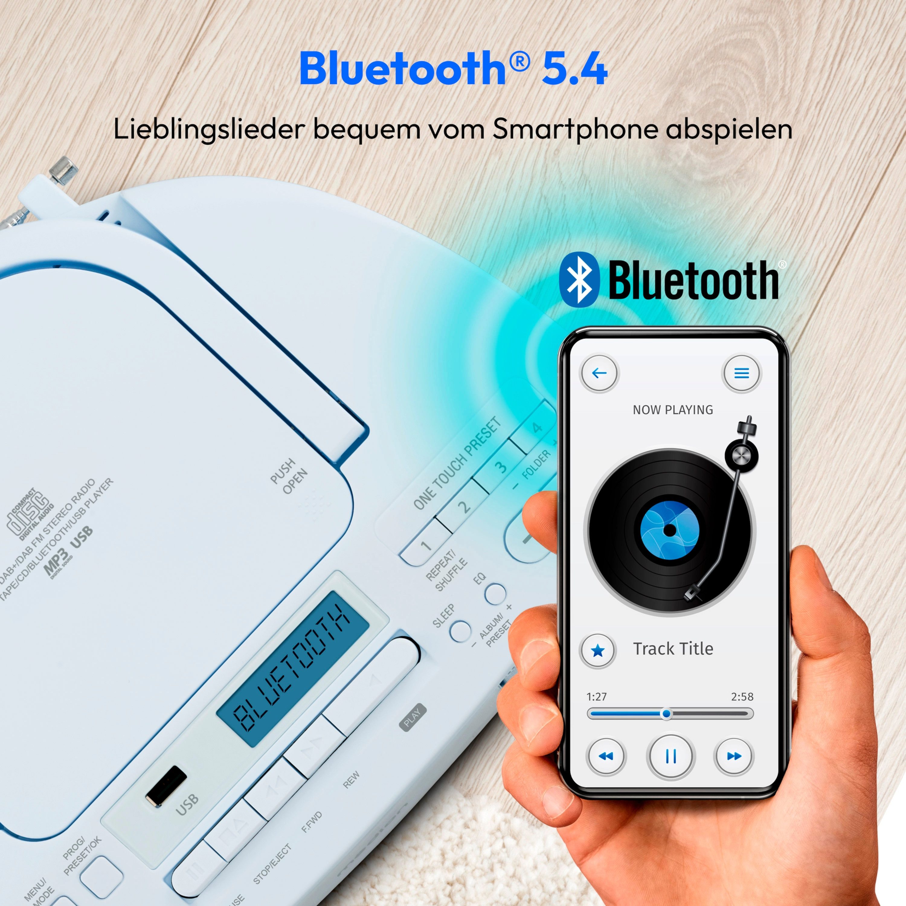 Medion® Boombox MEDION® LIFE® DRX-1 Plus (MD400003) Radio (AM- / FM- Tuner, MW / UKW mit RDS, 3 W, Bluetooth® 5.4, AUX-In, Batteriebetrieb: 6 x 1,5 V, Kopfhöreranschluss)