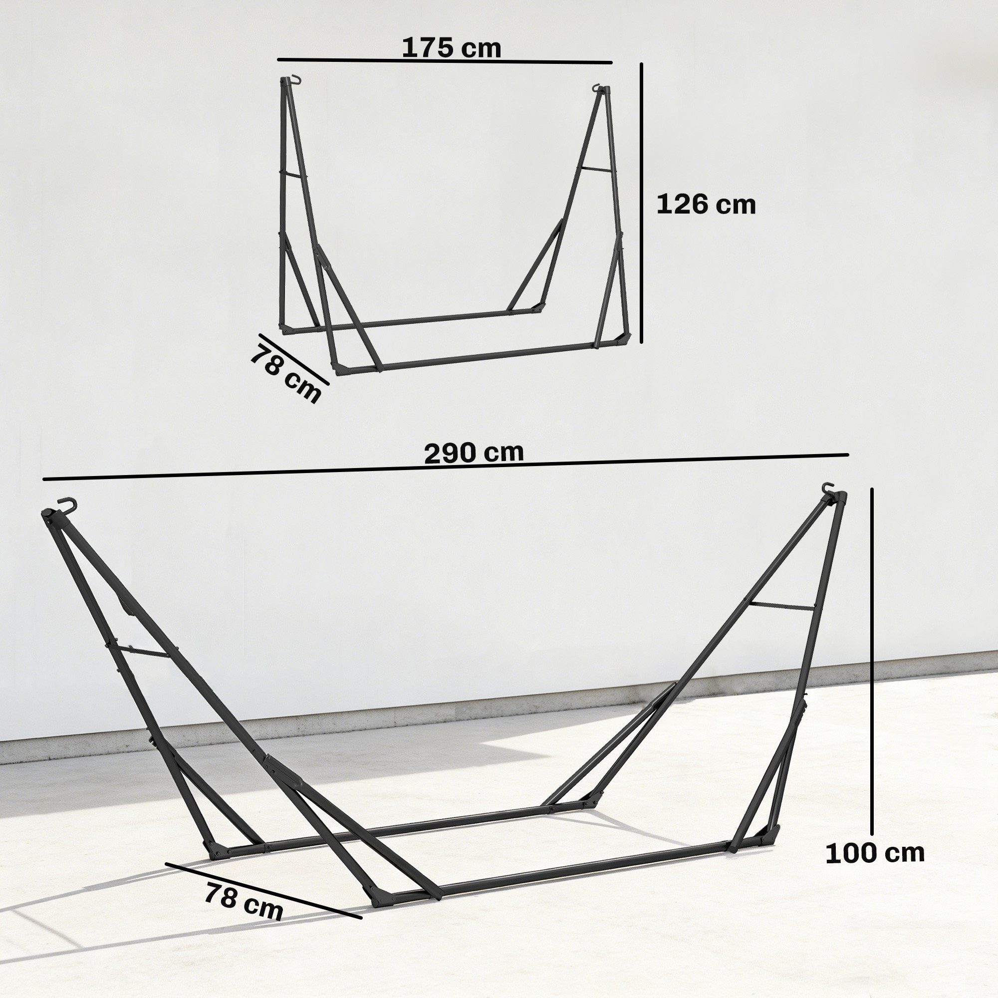 Outsunny Hängemattengestell mit Tragetasche, (verstellbar klappbar Hängemattenständer, 1-St., tragbar Hängematte Gestell), Stahl 290 x 78 x 100 cm bis 120 kg Schwarz