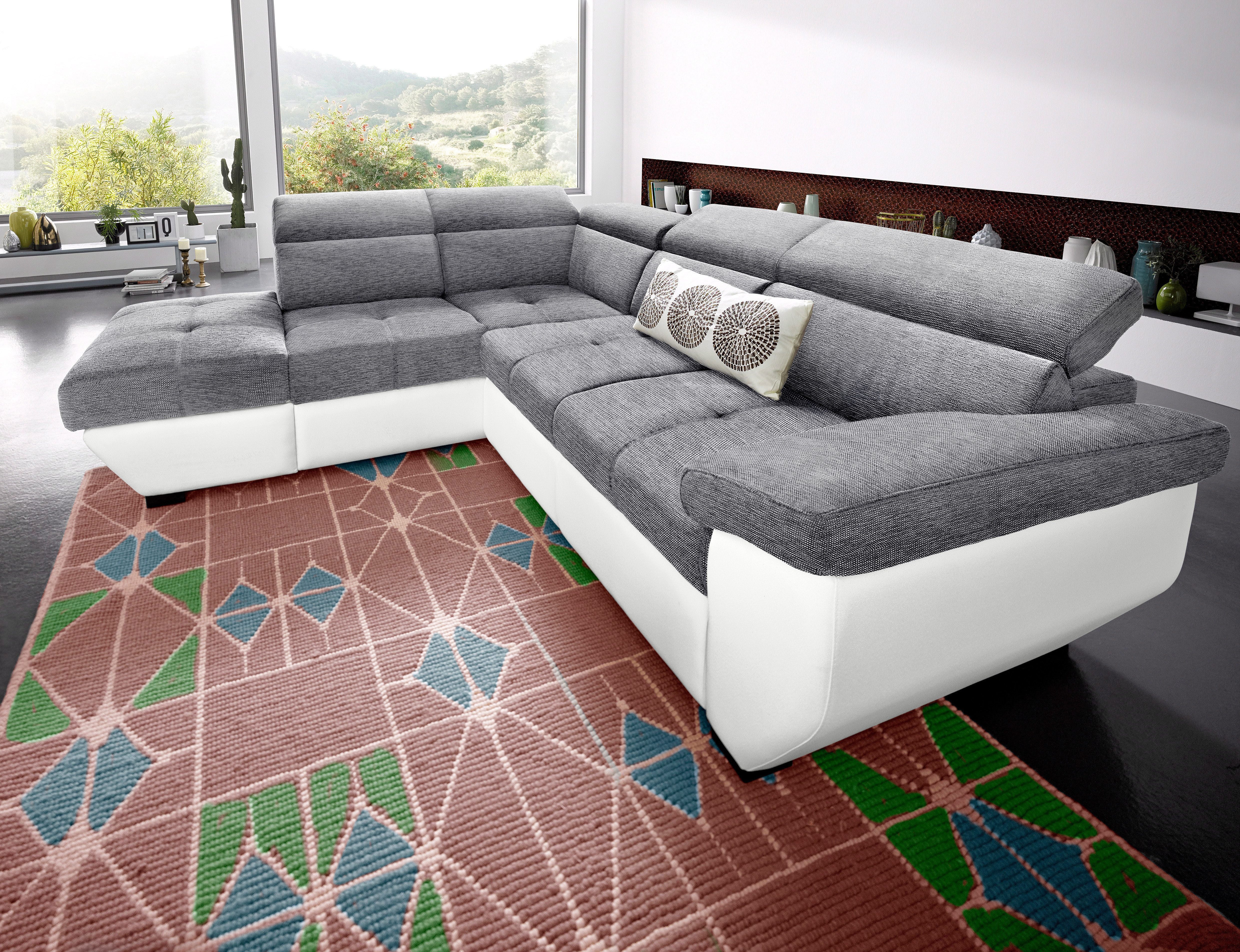 COTTA Ecksofa Speedway L-Form, B: 262cm, moderne Couch, bequeme Wellenunterfederung, Kopfteilverstellung, optional Schlaffunktion & Bettkasten