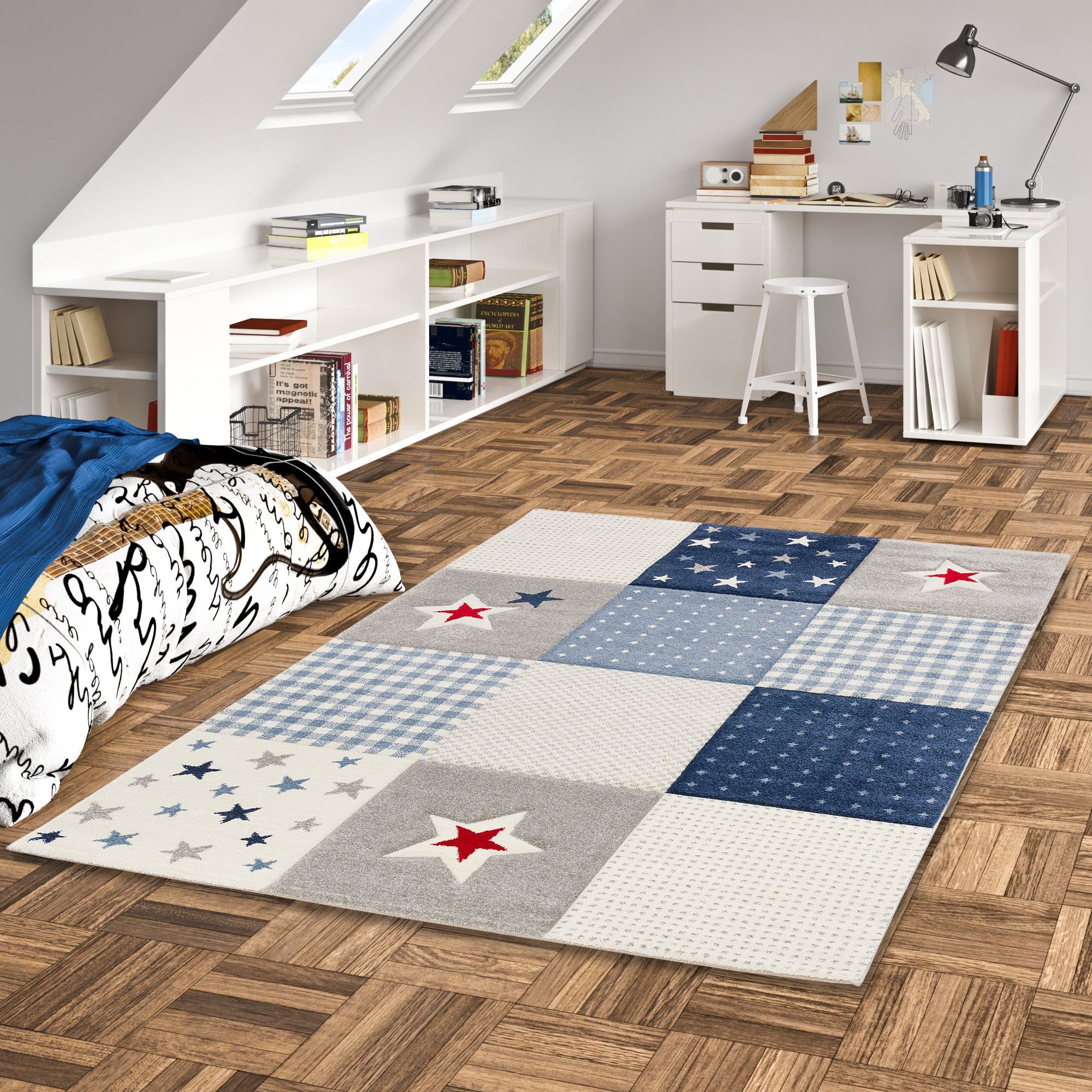 Pergamon Kinderteppich Kinder Teppich Maui Kids Karo Sterne, Rechteckig, Höhe: 13 mm