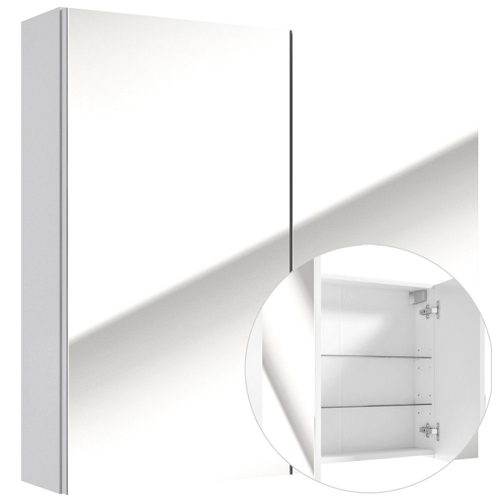 Lomadox Spiegelschrank SOFIA-107 65 cm weiß 2-trg Hochglanz lackiert, B/H/T: ca. 65/60/15 cm