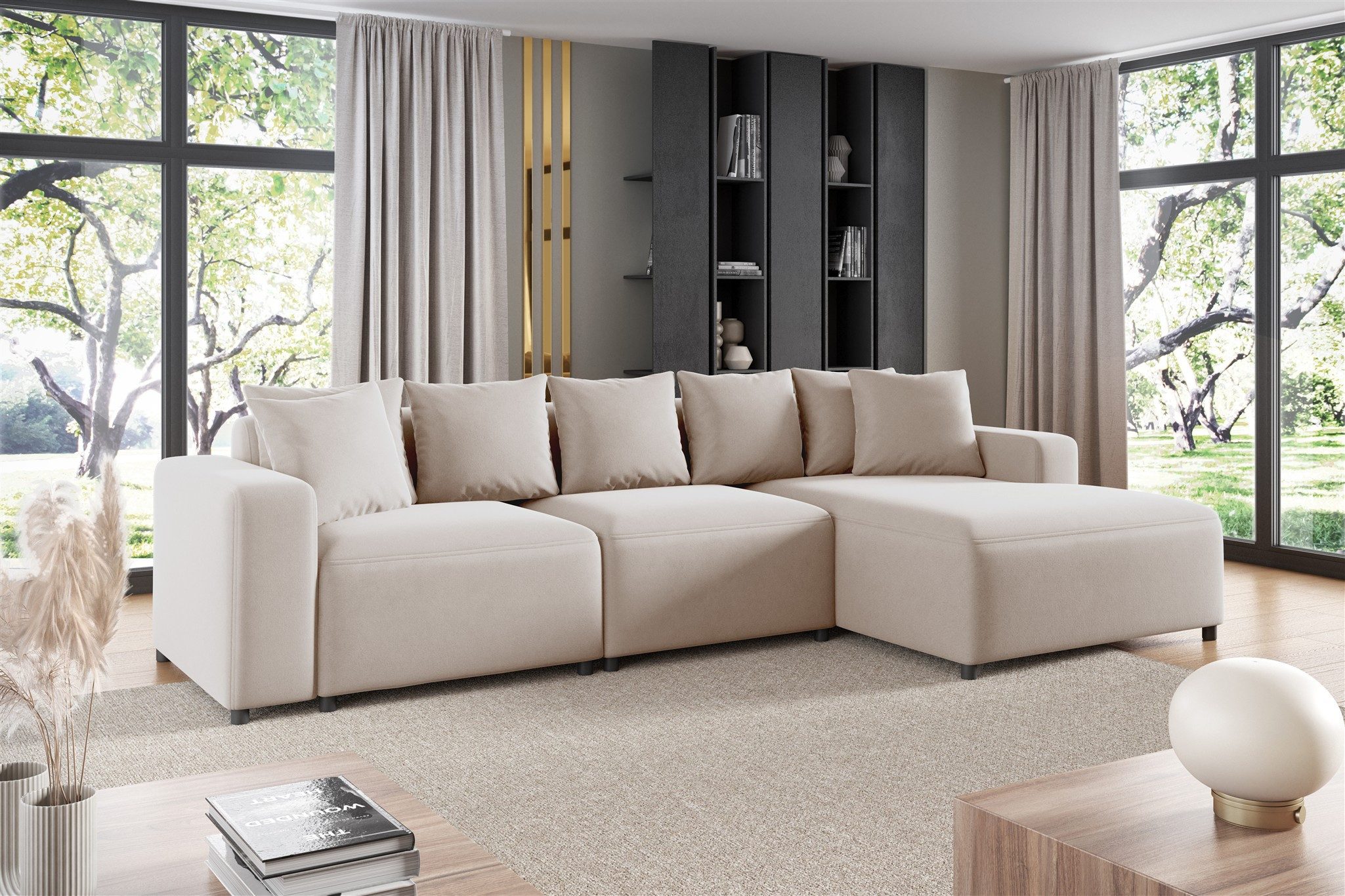 Fun Möbel Ecksofa Designersofa FUN AROA in Velourstoff Salvador, mit Ottomane Links oder Rechts, Rundumbezug