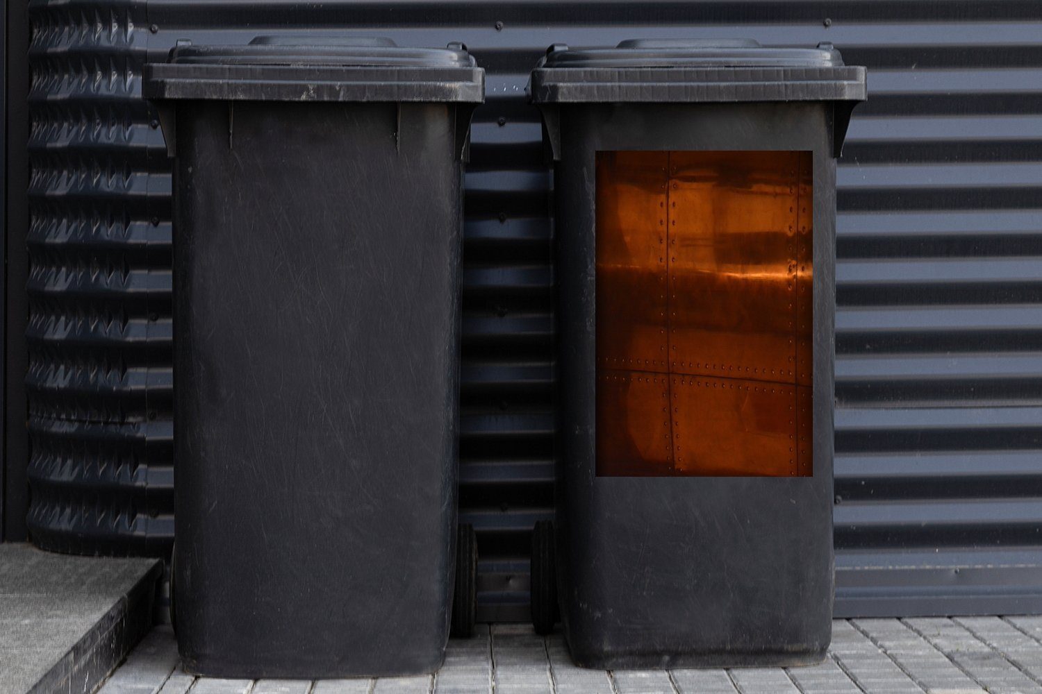 Kupferstruktur mit Bleche (1 Abfalbehälter Sticker, Container, Mülltonne, St), Wandsticker einer MuchoWow Mülleimer-aufkleber,