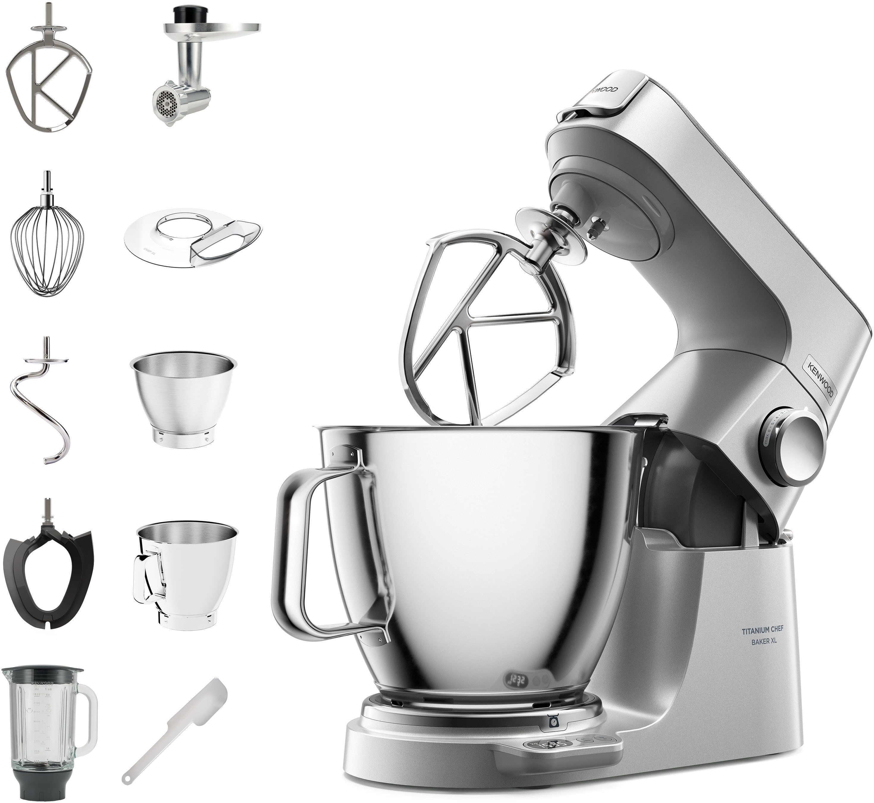 KENWOOD Küchenmaschine Titanium Chef Baker XL KVL85.224SI i, 1200 W, 7 l Schüssel, inkl. umfangreiches Zubehör, integrierter EasyWeigh Waage