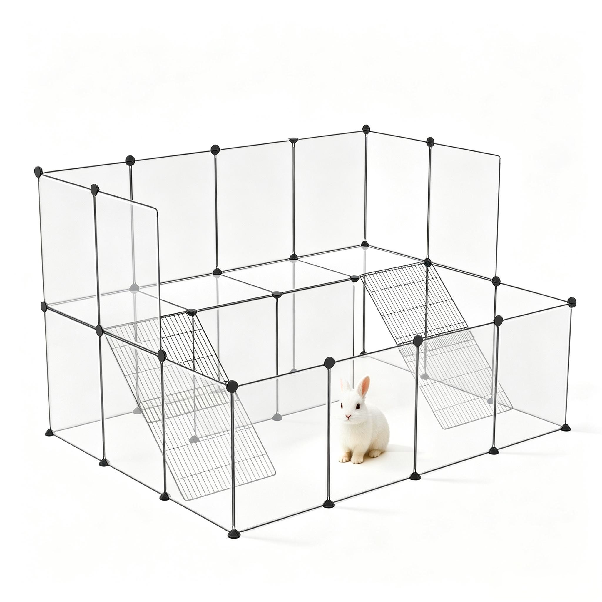 FIVMEN Freigehege Doppelschichtig Kleintiergehege aus Kunststoff Kleintierauslauf, für Meerschweinchen Käfig Kleintierkäfig Welpengehege