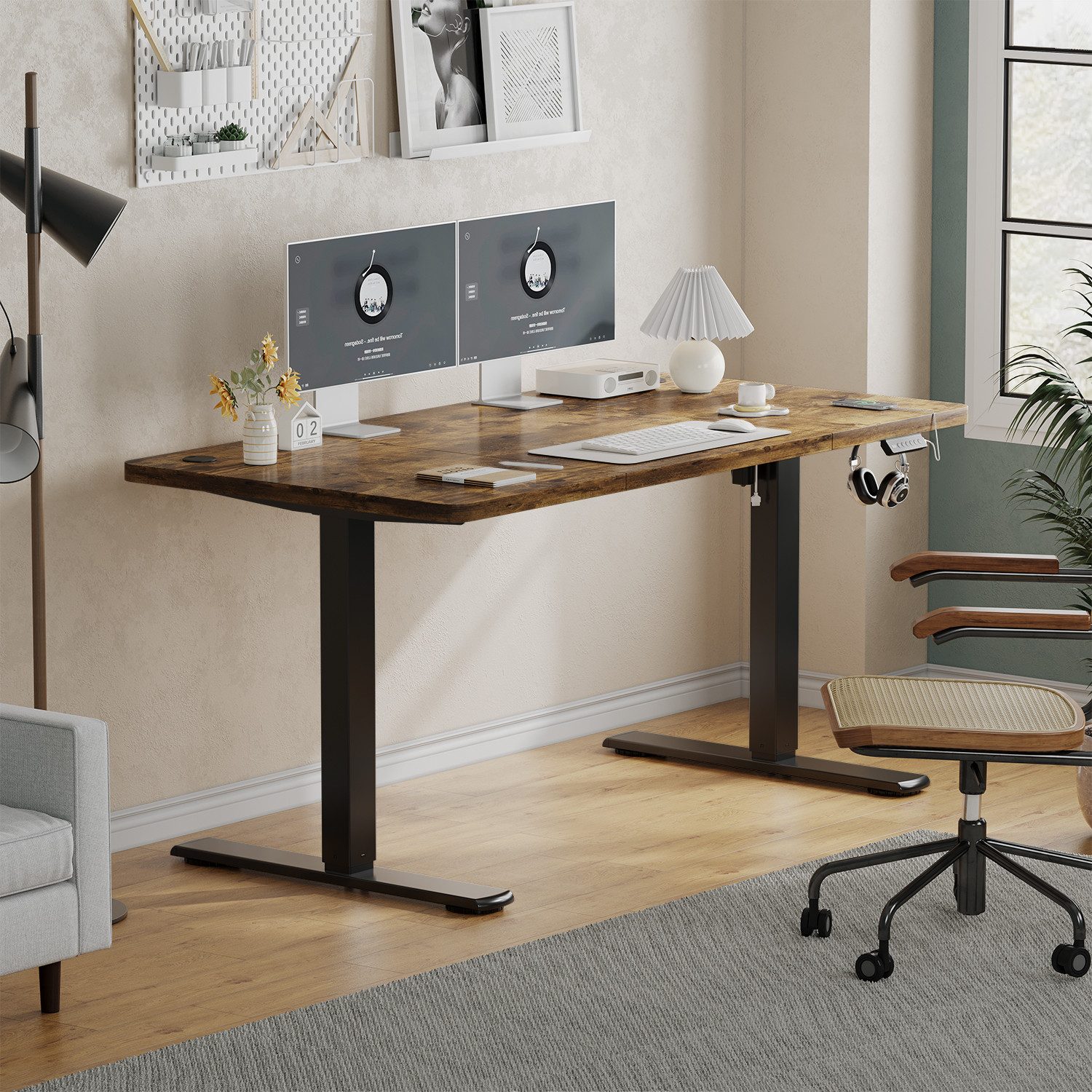 Furnicopia Schreibtisch Höhenverstellbarer mit USB-Ladefunktion und Wecker-Erinnerung (2 Höheneinstellungen 5 Farben und 6 Größen fur eine Vielzahl von Arbeits- und Lernumgebungen)