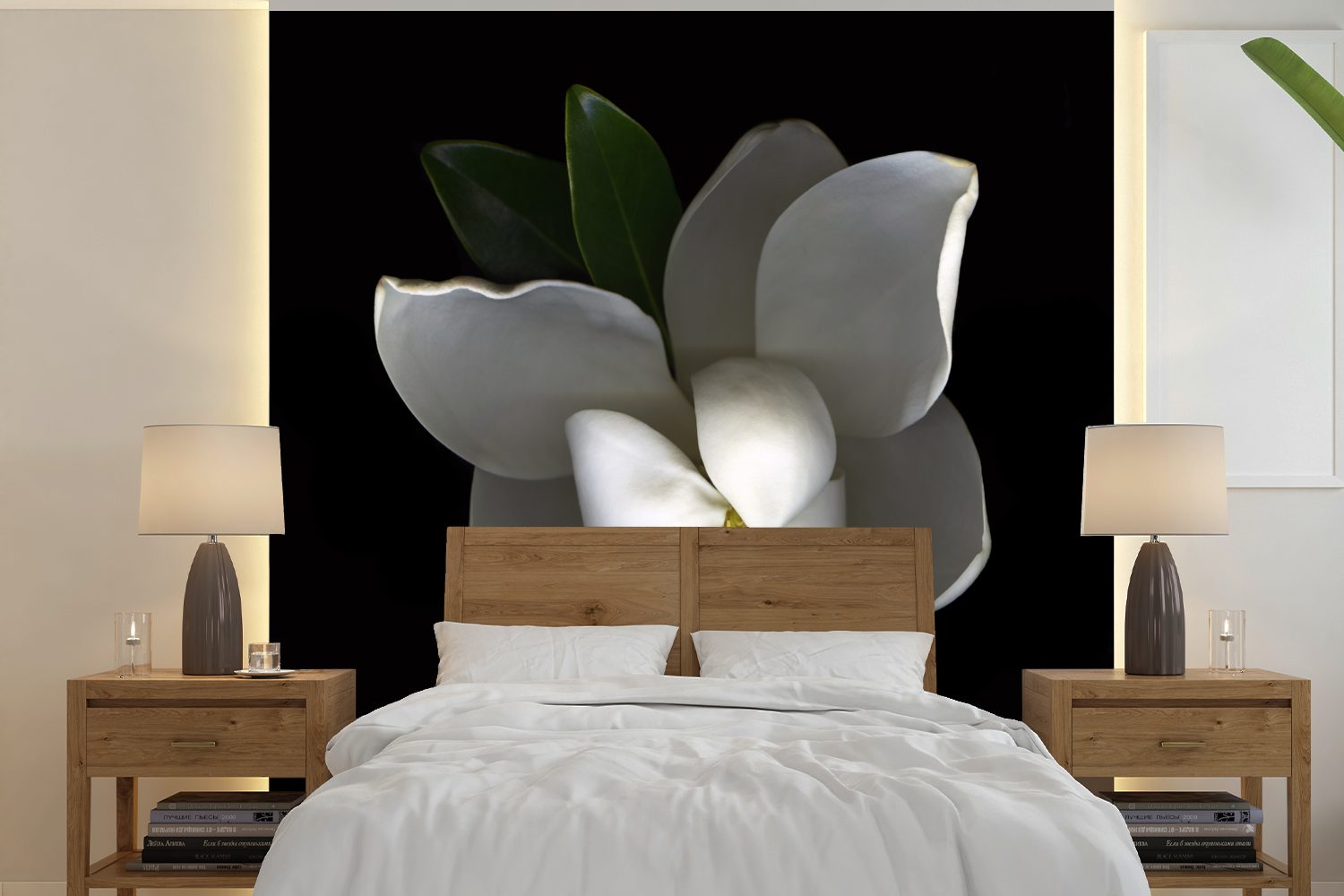 MuchoWow Fototapete Magnolie - Makro - Blumen, Matt, bedruckt, (5 St), Vinyl Tapete für Wohnzimmer oder Schlafzimmer, Wandtapete