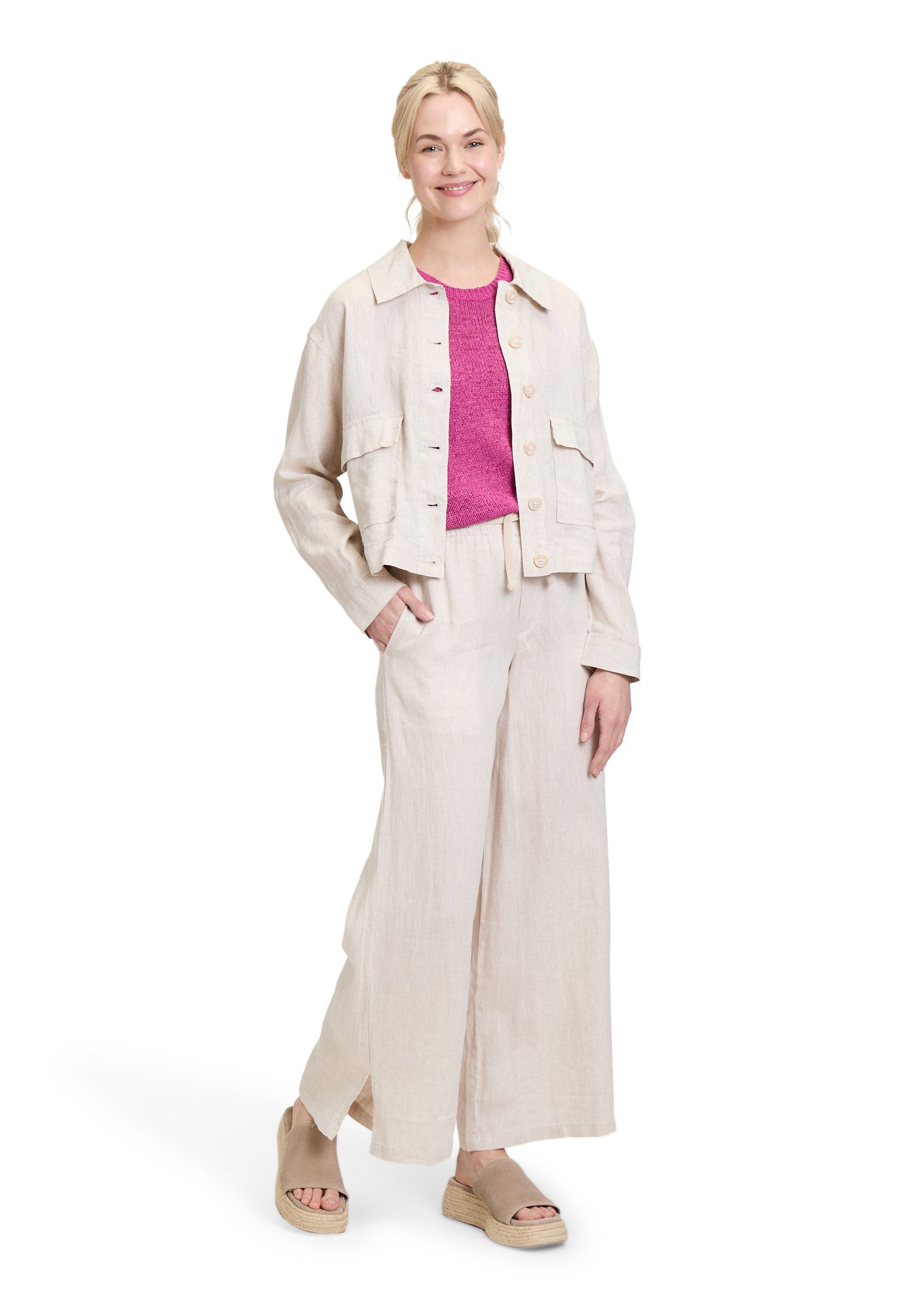 Cartoon Leinenhose Damen mit Taschen Material